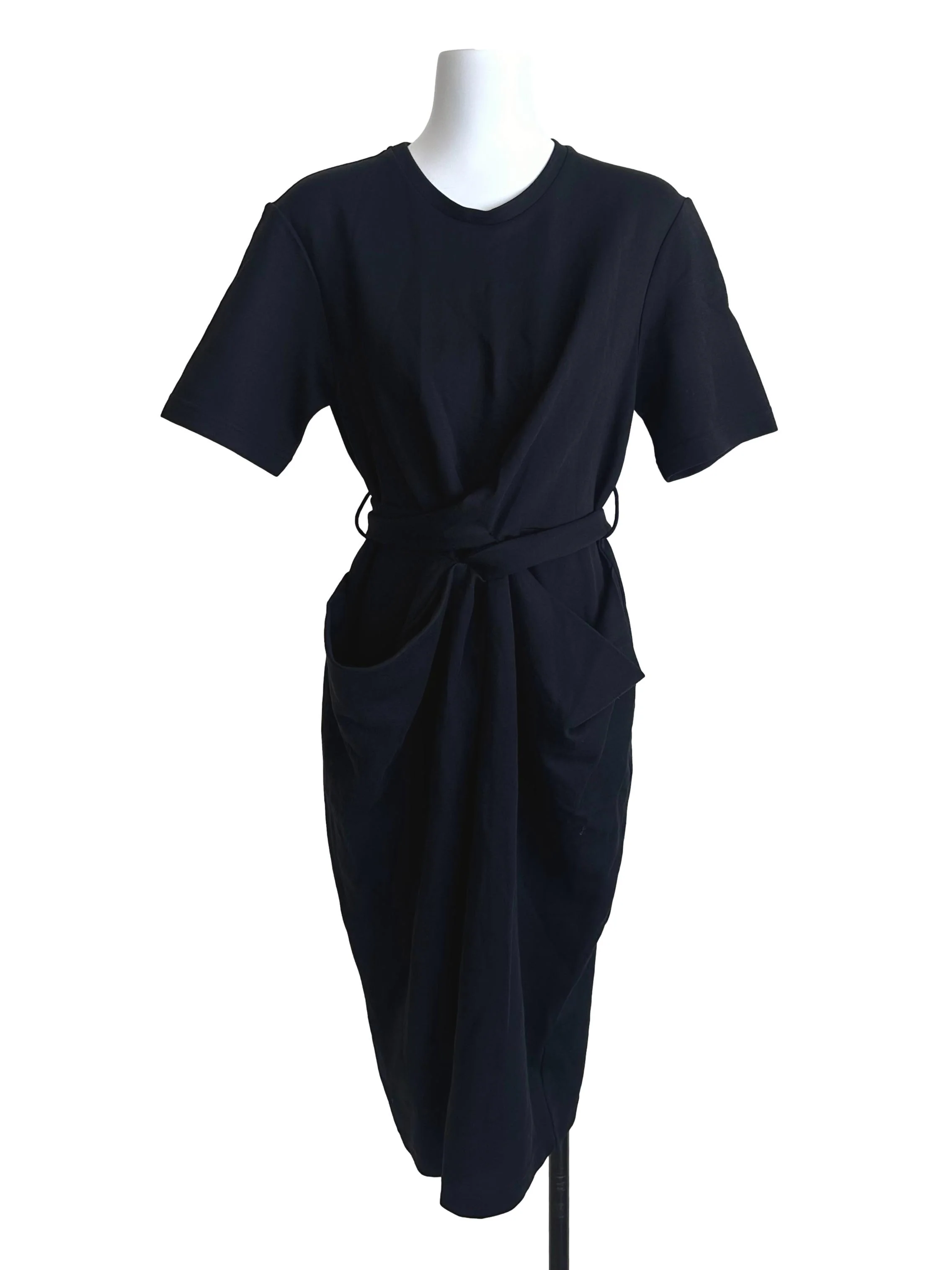 Onyx Black Round Neck Drape Strap Dress