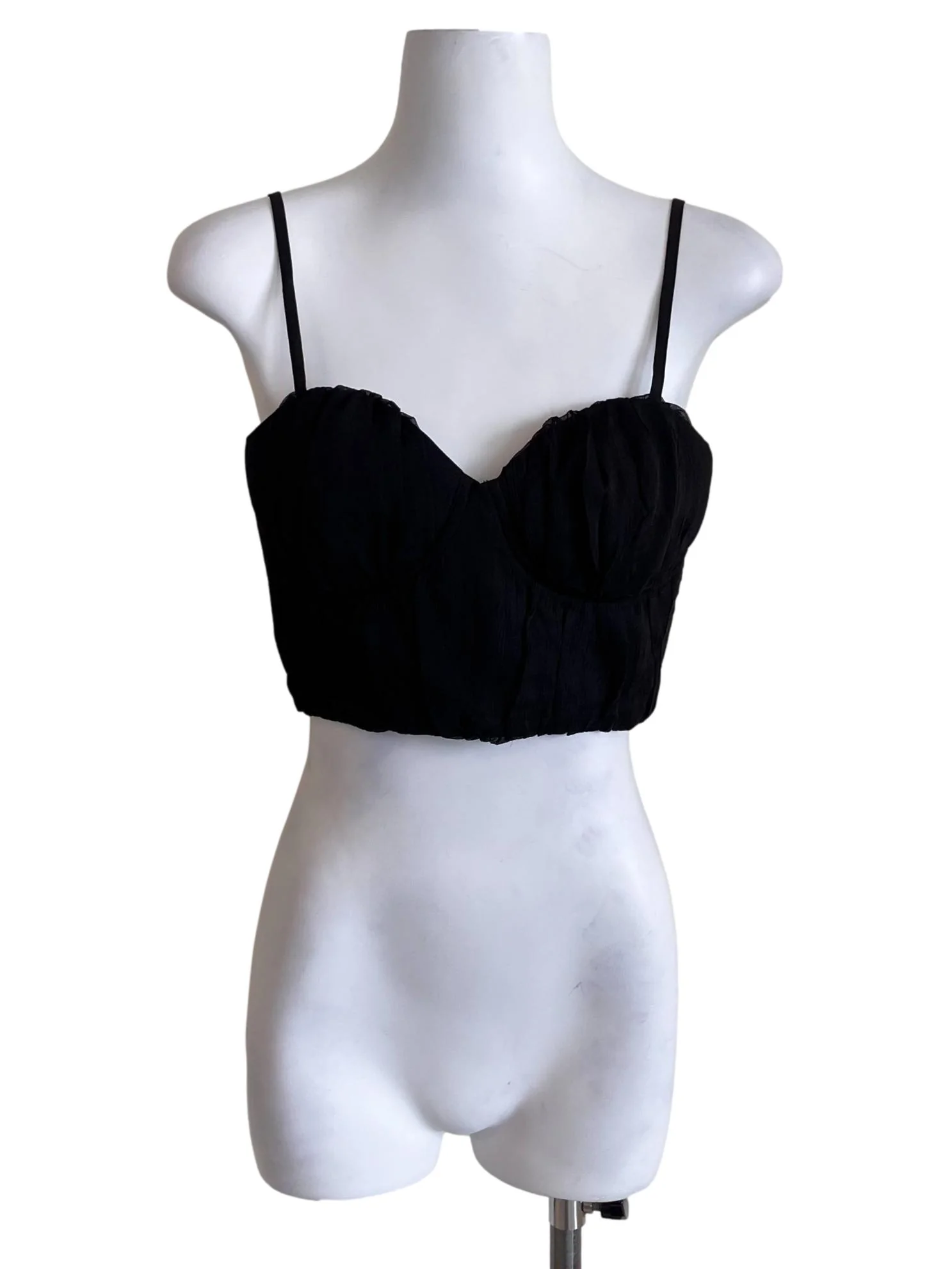 Onyx Black Spaghetti Strap Sleeveless Crop Top