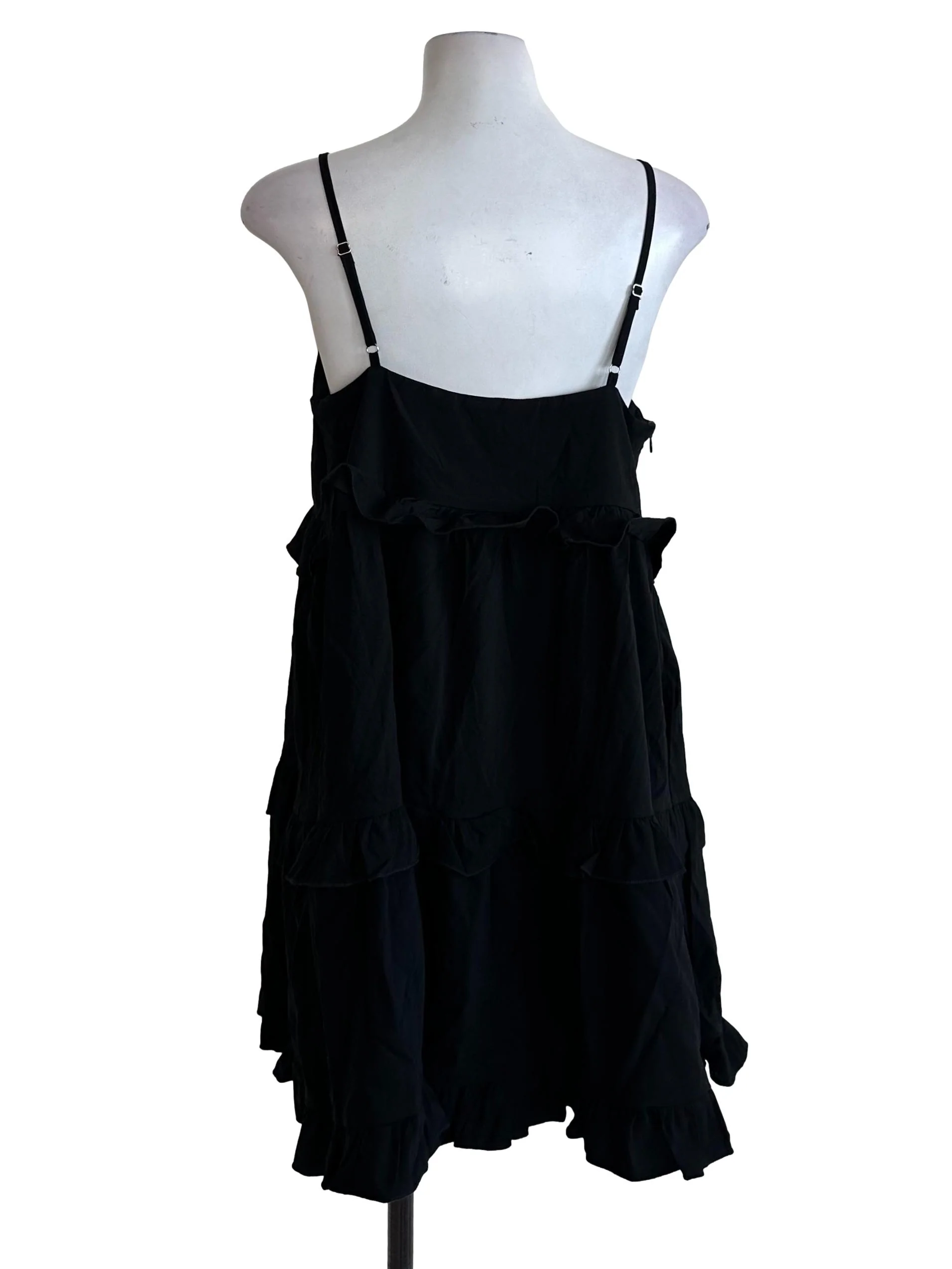 Onyx Black Square Neck Ruffle Tiered Dress - Image 2