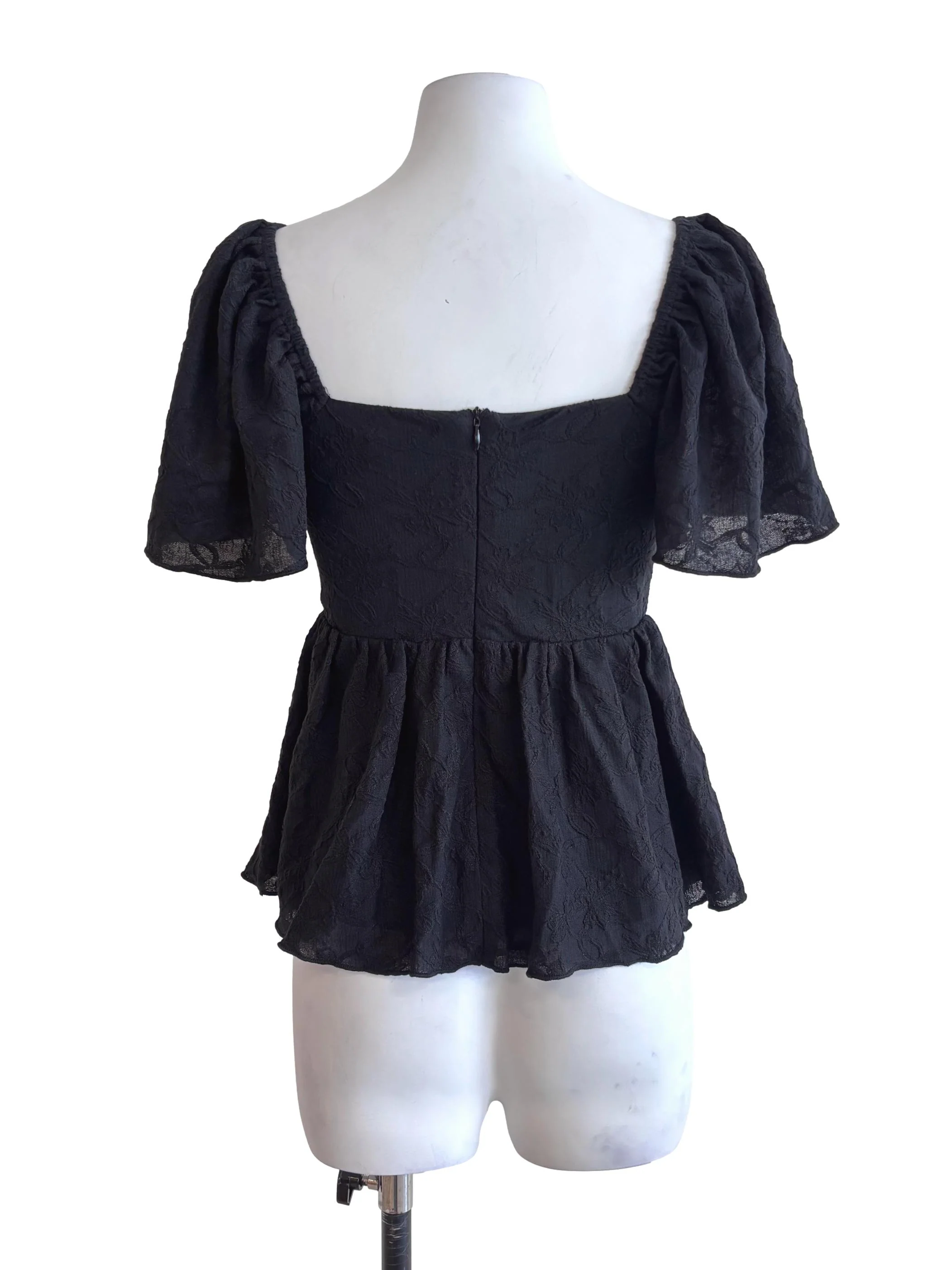 Onyx Black Textured Peplum Top - Image 2