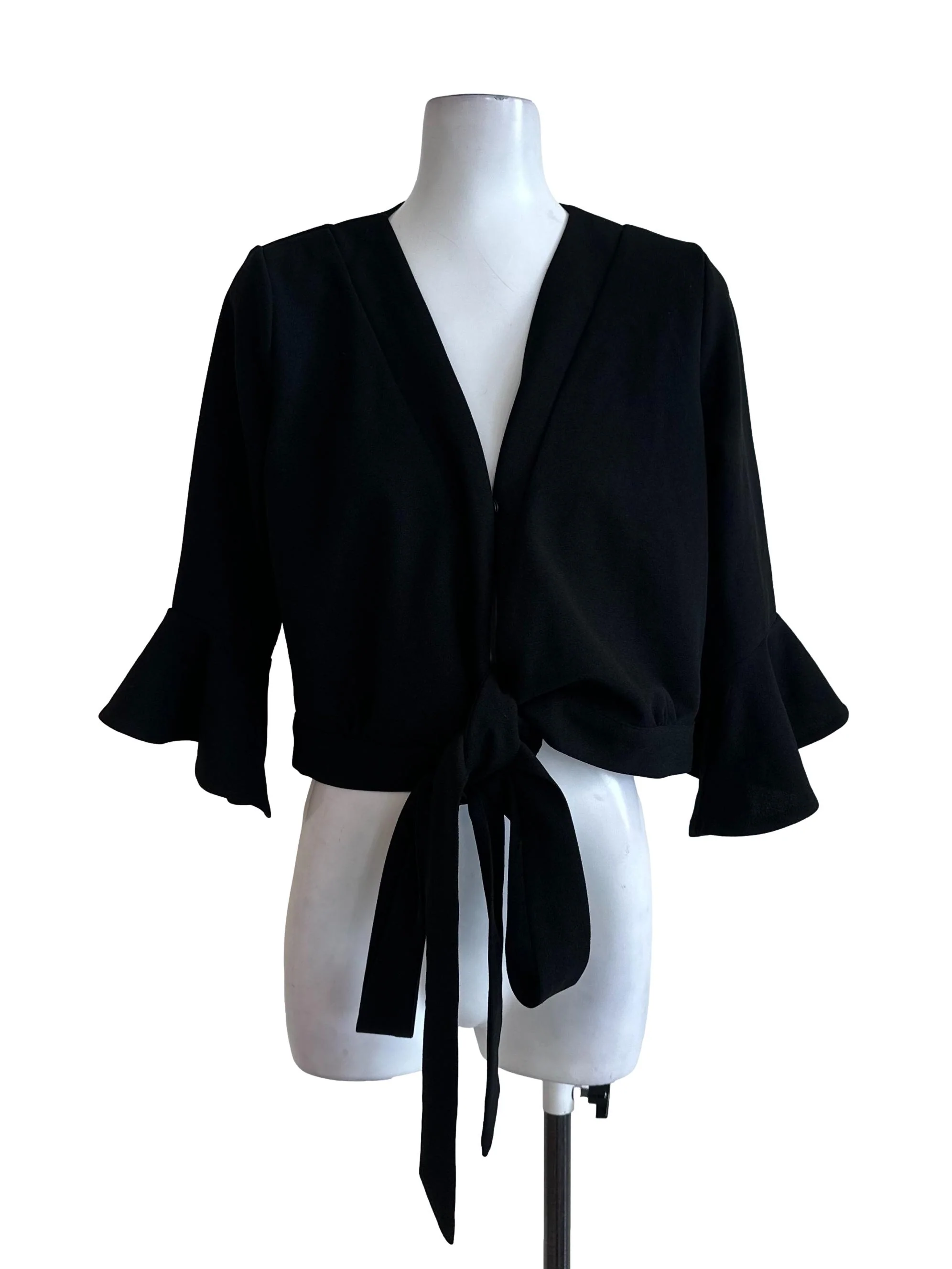 Onyx Black V Neck Front Tie Cardigan