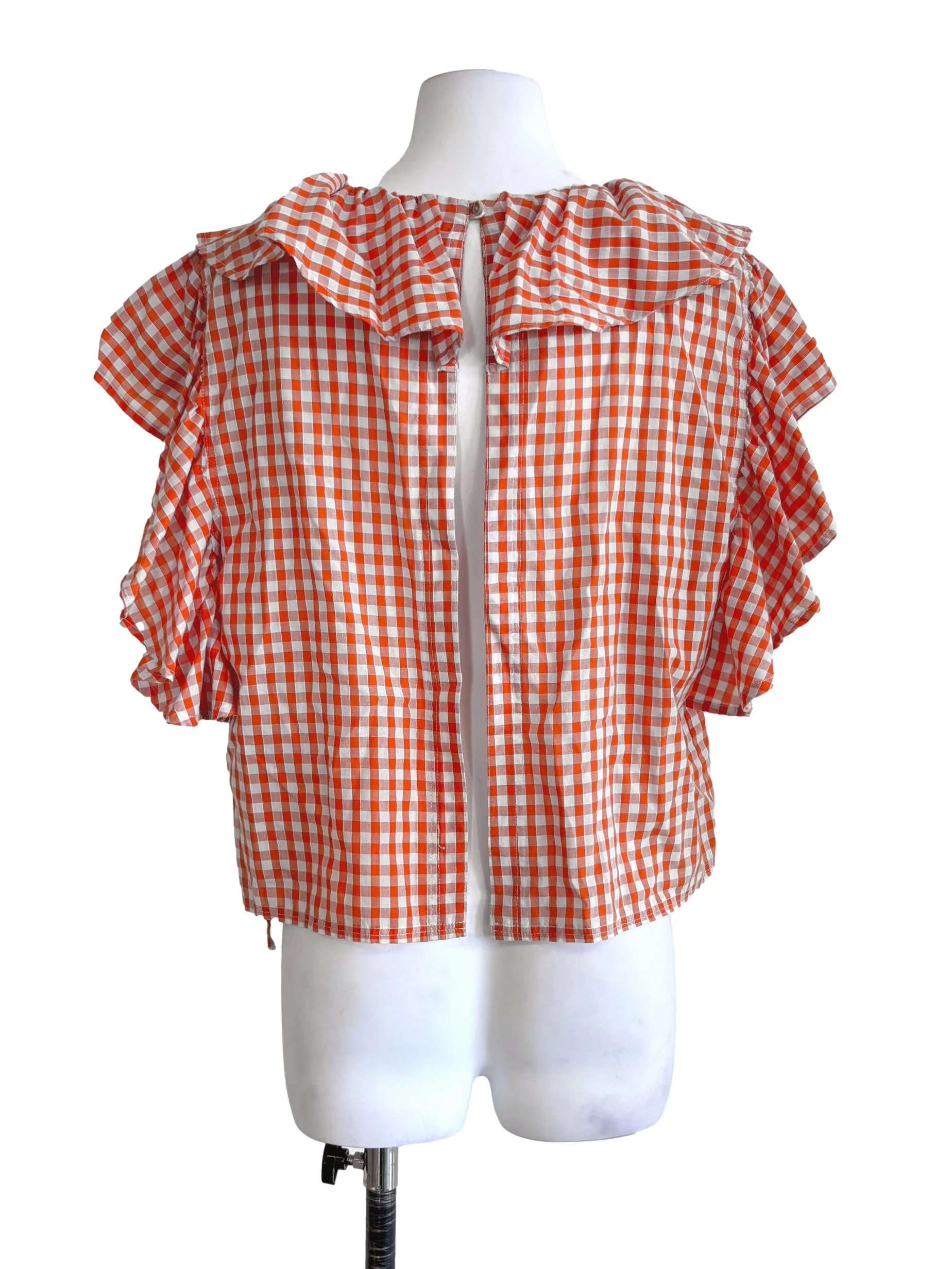 Orange Gingham Open Back Blouse - Image 2