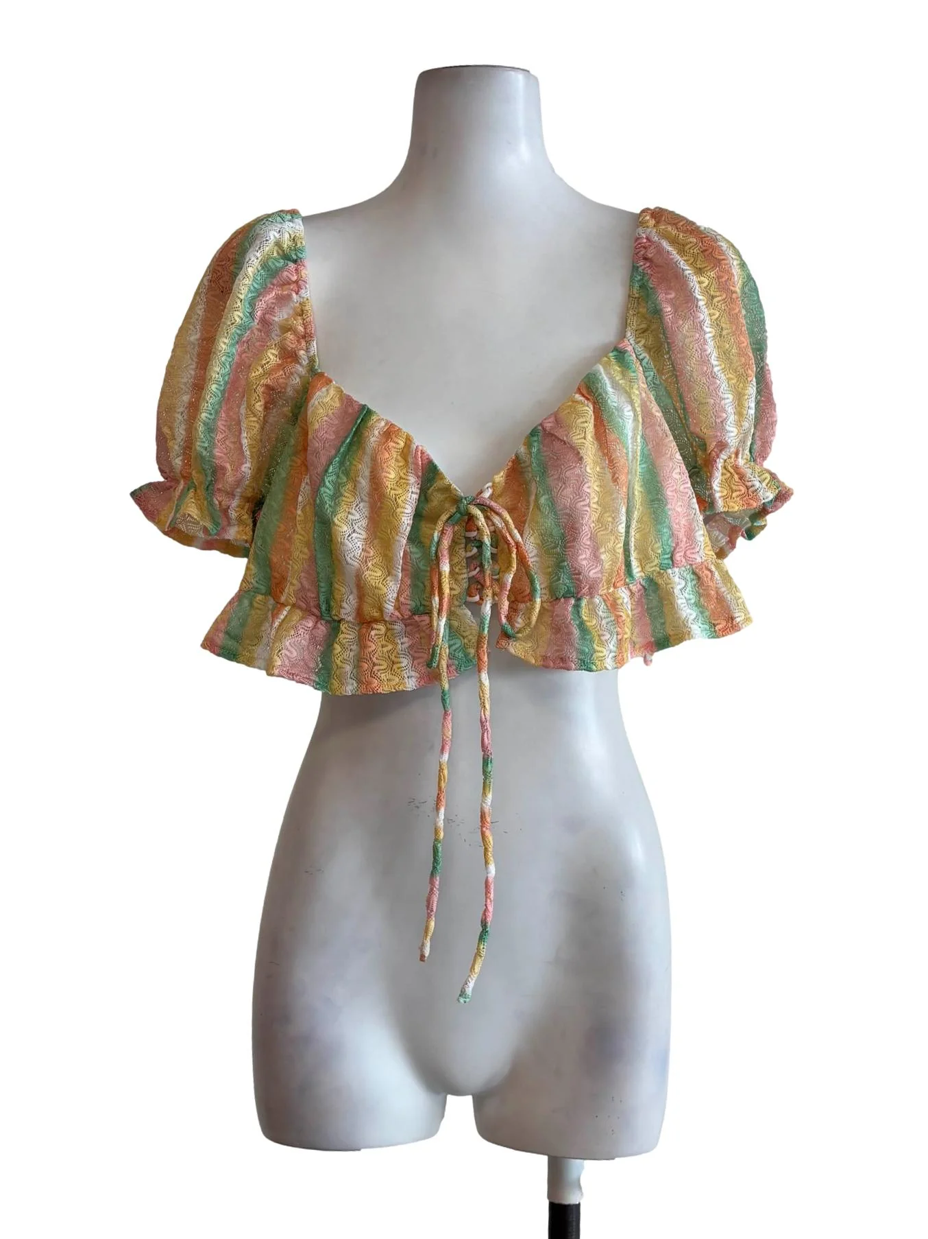 Orange Green Knitted Crop Top