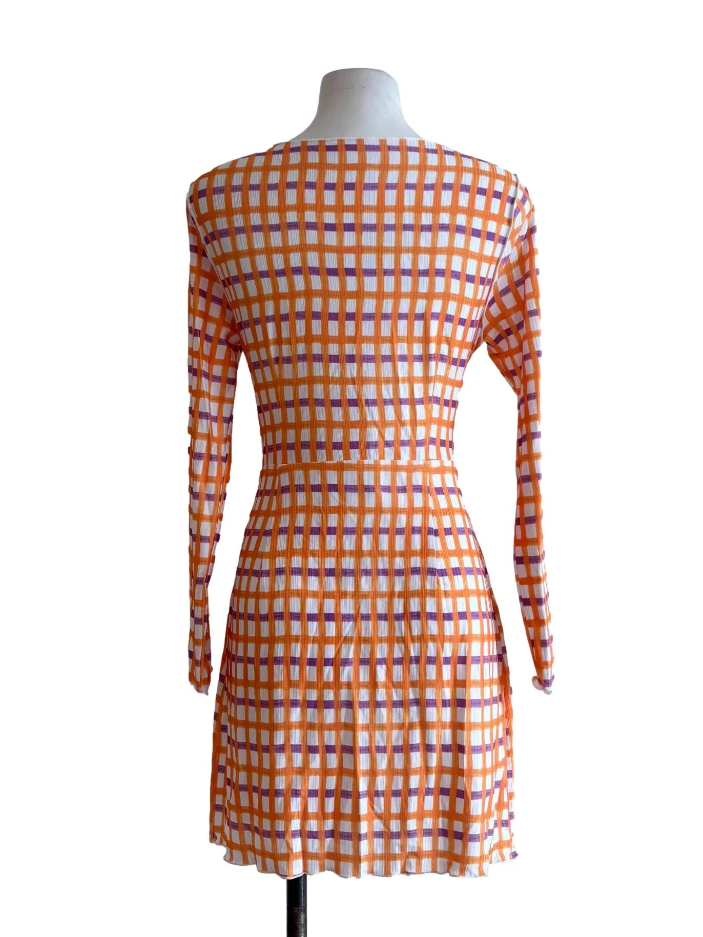 Orange Purple Checkered Bodycon Dress - Image 2