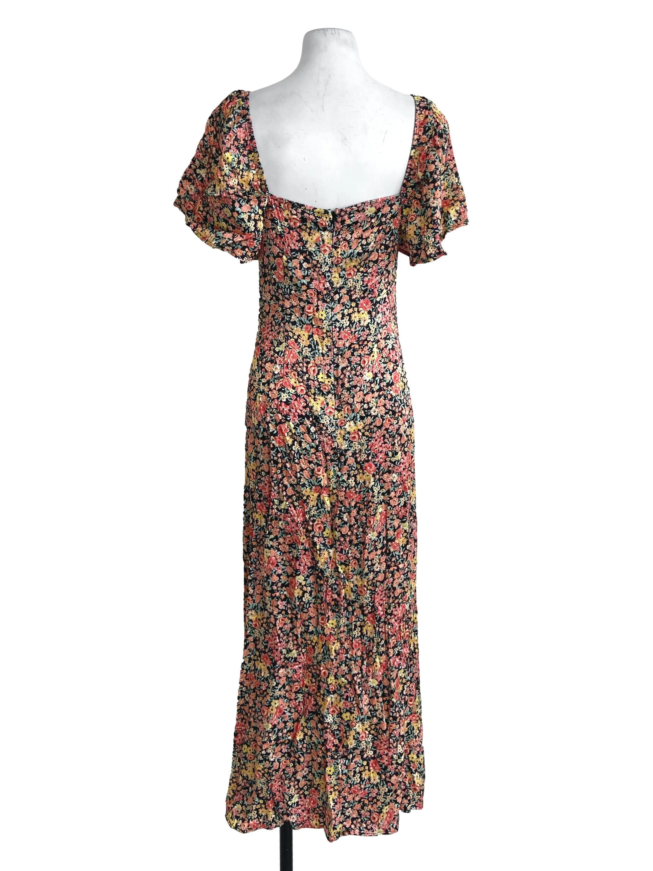 Orange & Yellow Floral Slit Empire Dress - Image 2
