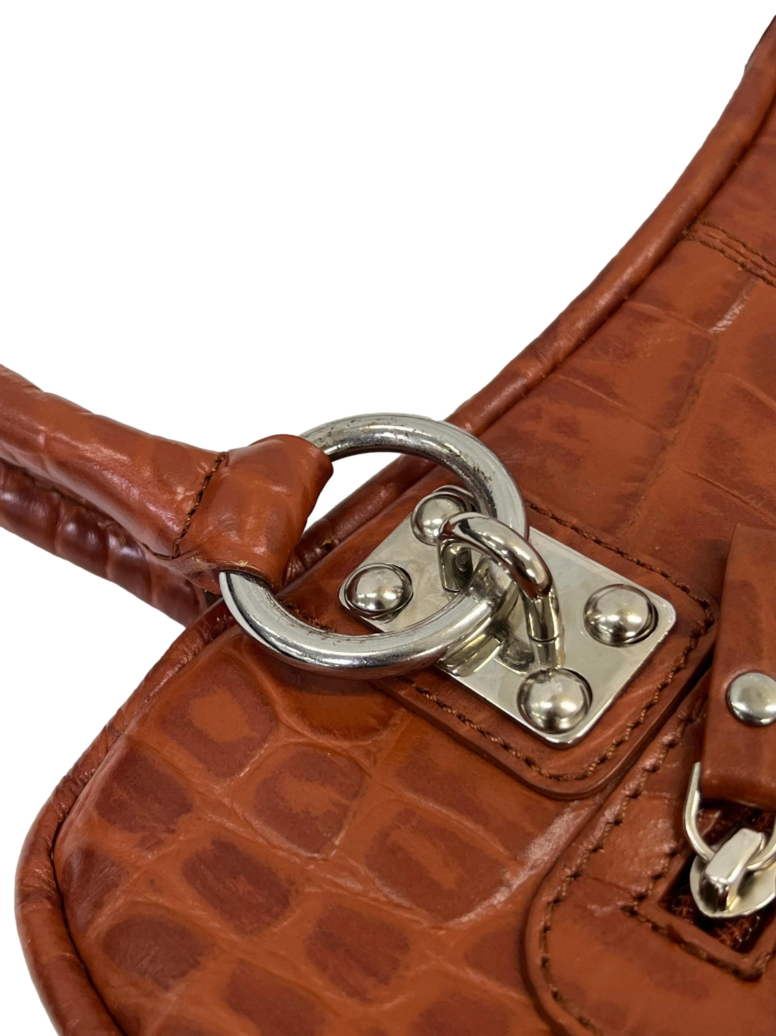 Orangey Brown Croc Embossed Leather Shoulder Bag - Image 5