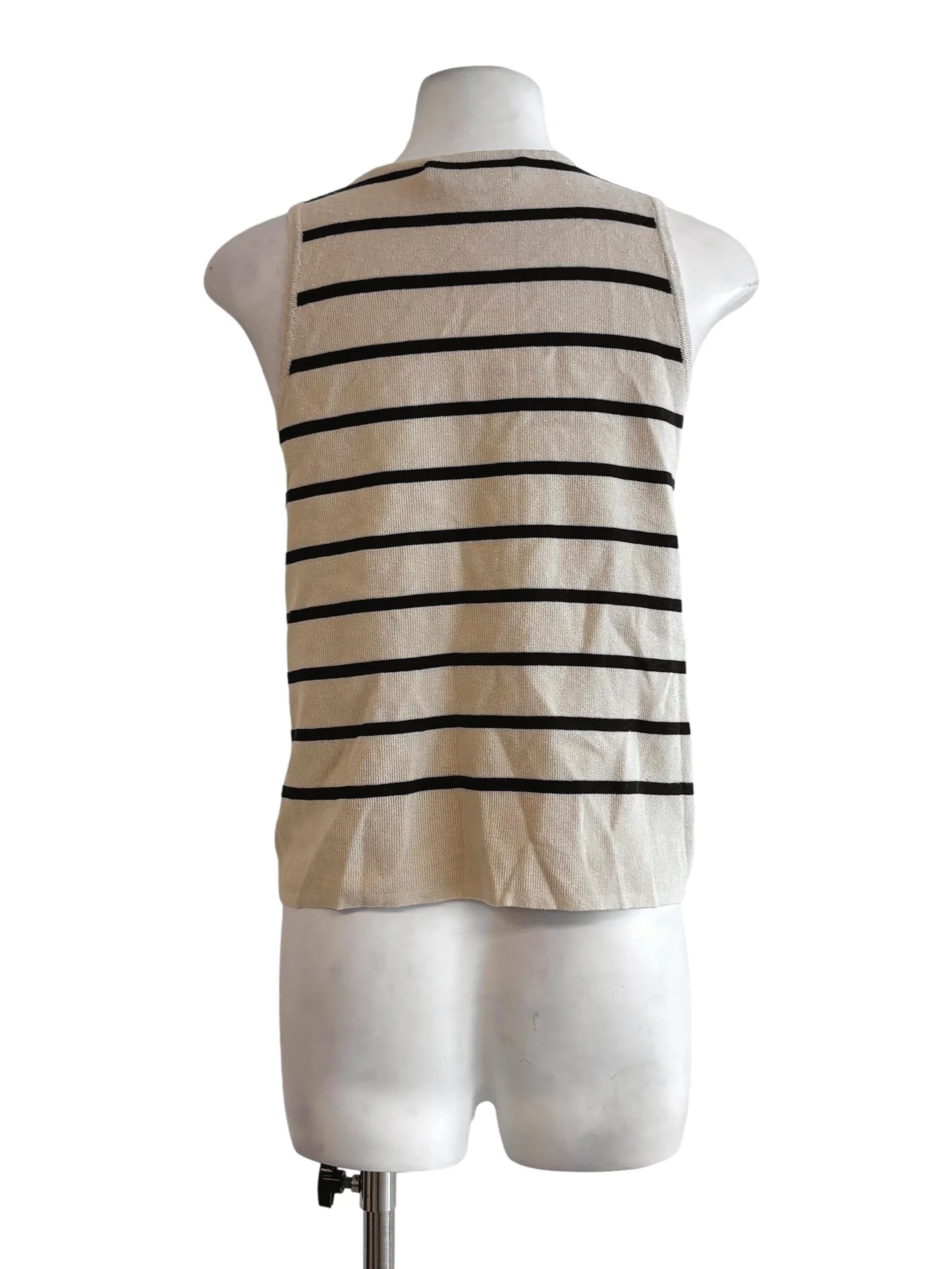 Oyster Beige Black Stripe Sleeveless Knit Top LB - Image 2