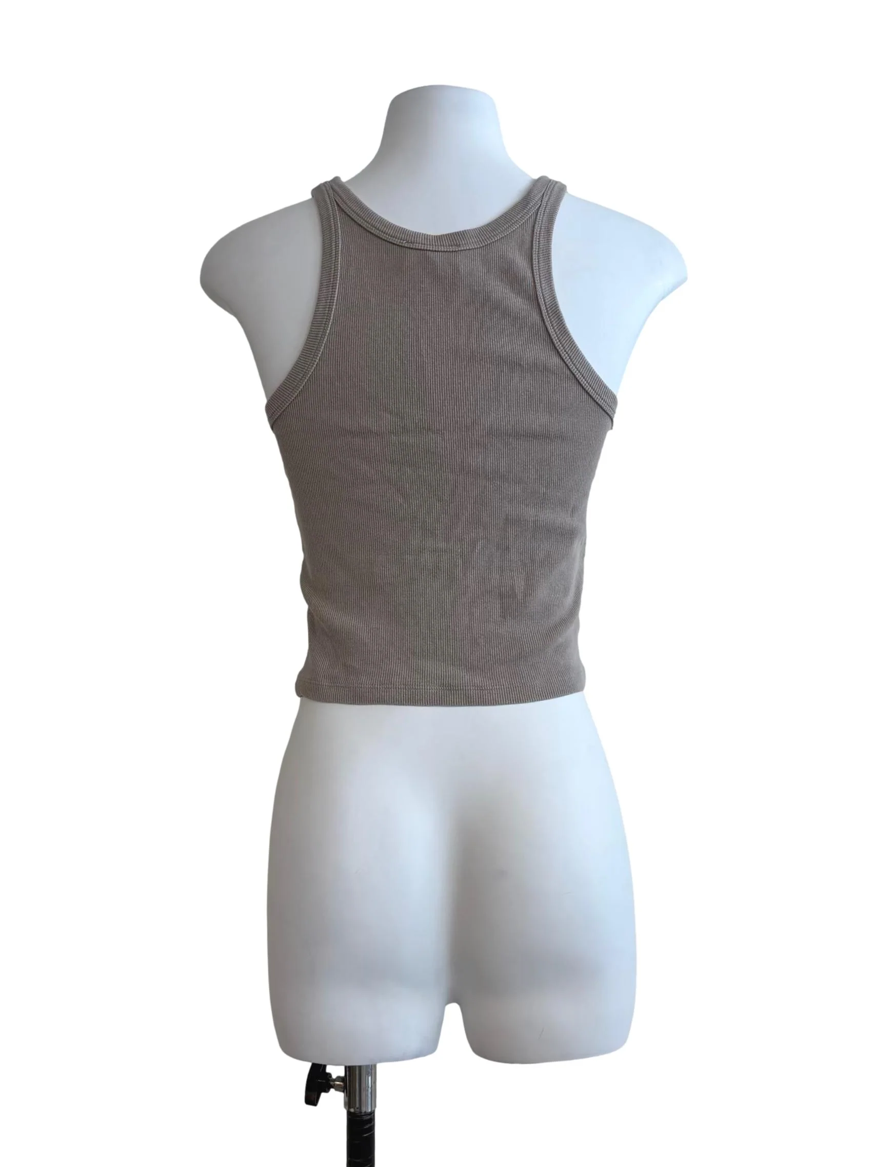 Oyster Beige Ribbed Tank Top - Image 2