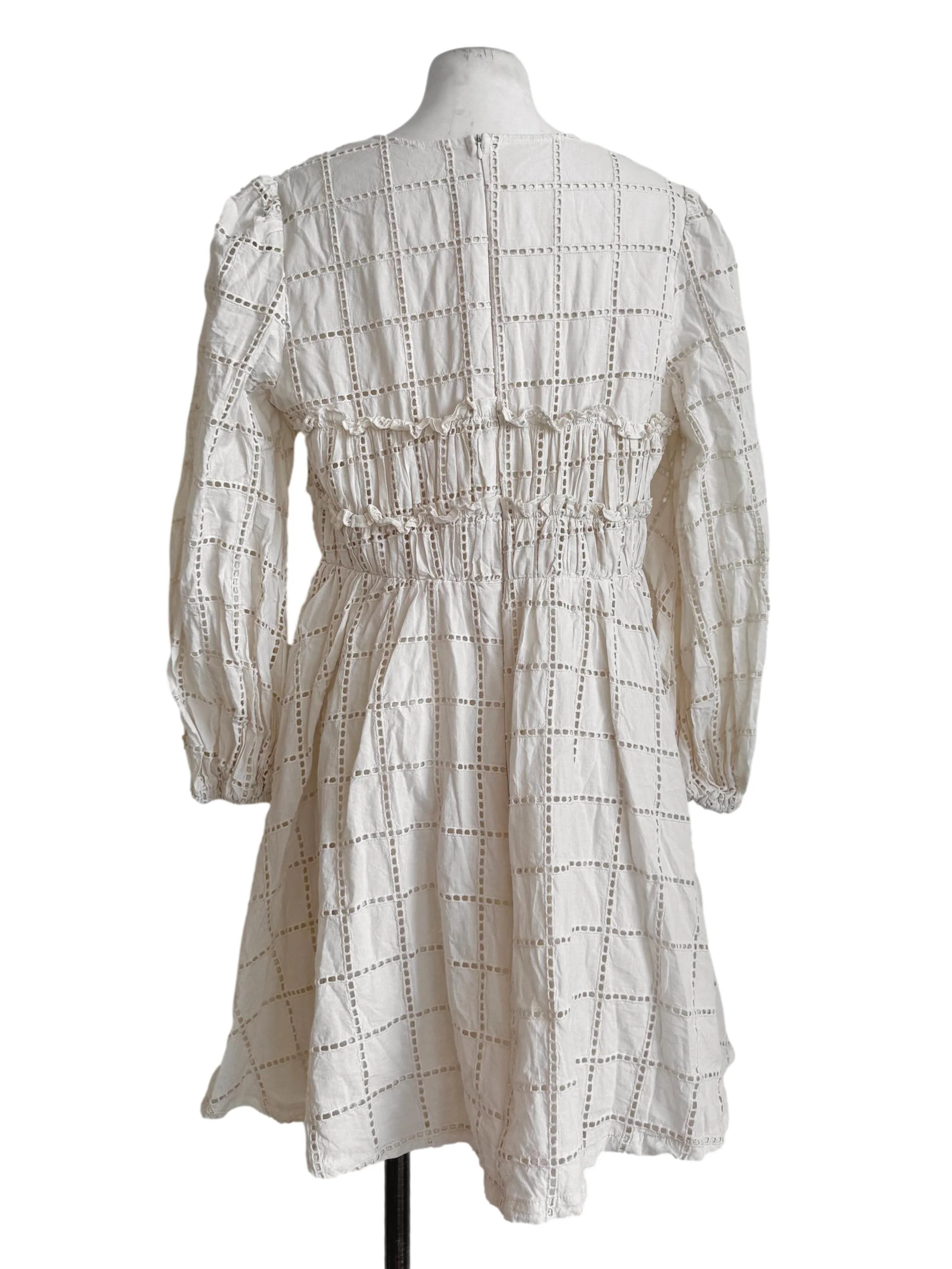 Pale Beige Eyelet V Neck Dress - Image 2