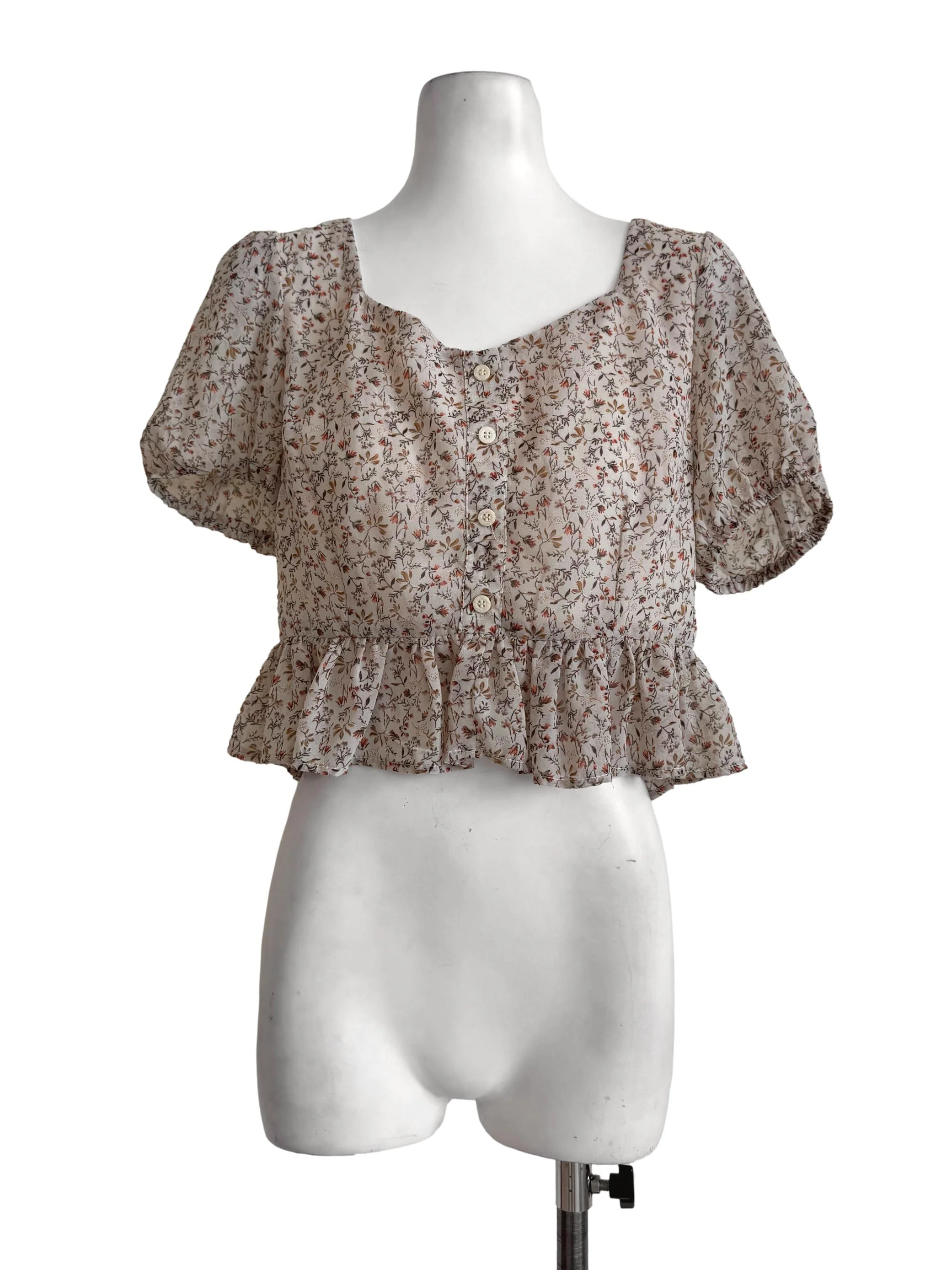 Pale Brown Prints Sweetheart Neck Blouse