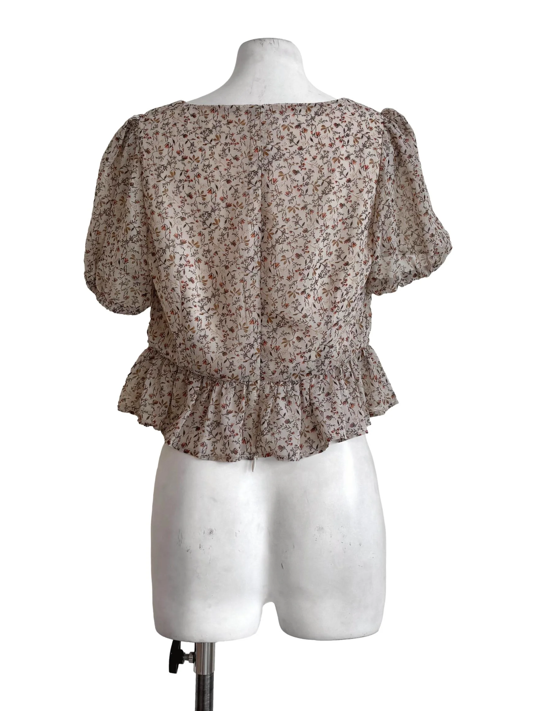 Pale Brown Prints Sweetheart Neck Blouse - Image 2