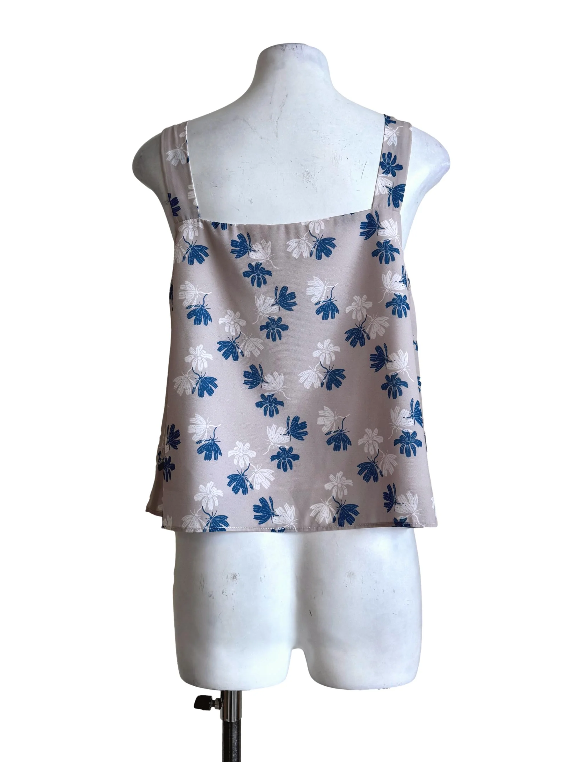 Pale Grey With Blue Prints V Neck Top - Image 2