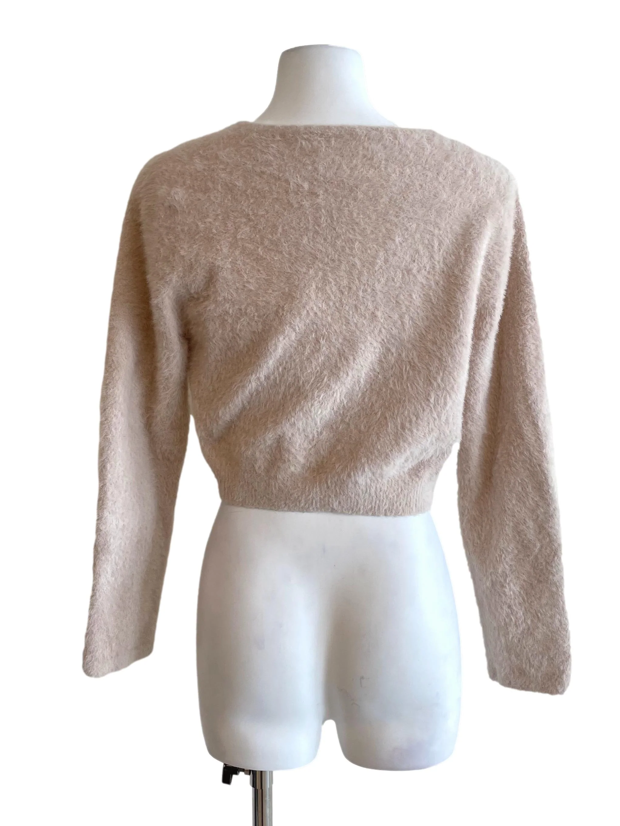 Pale Nude Fuzzy Crop Cardigan - Image 2