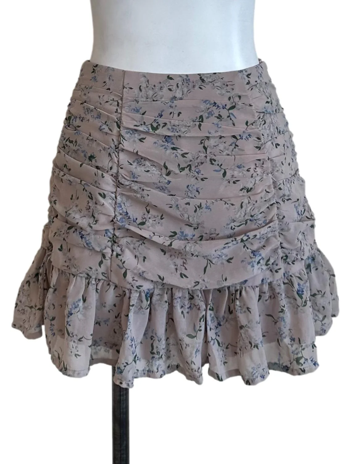 Pale Pink Floral Ruched Ruffle Skorts - Image 2