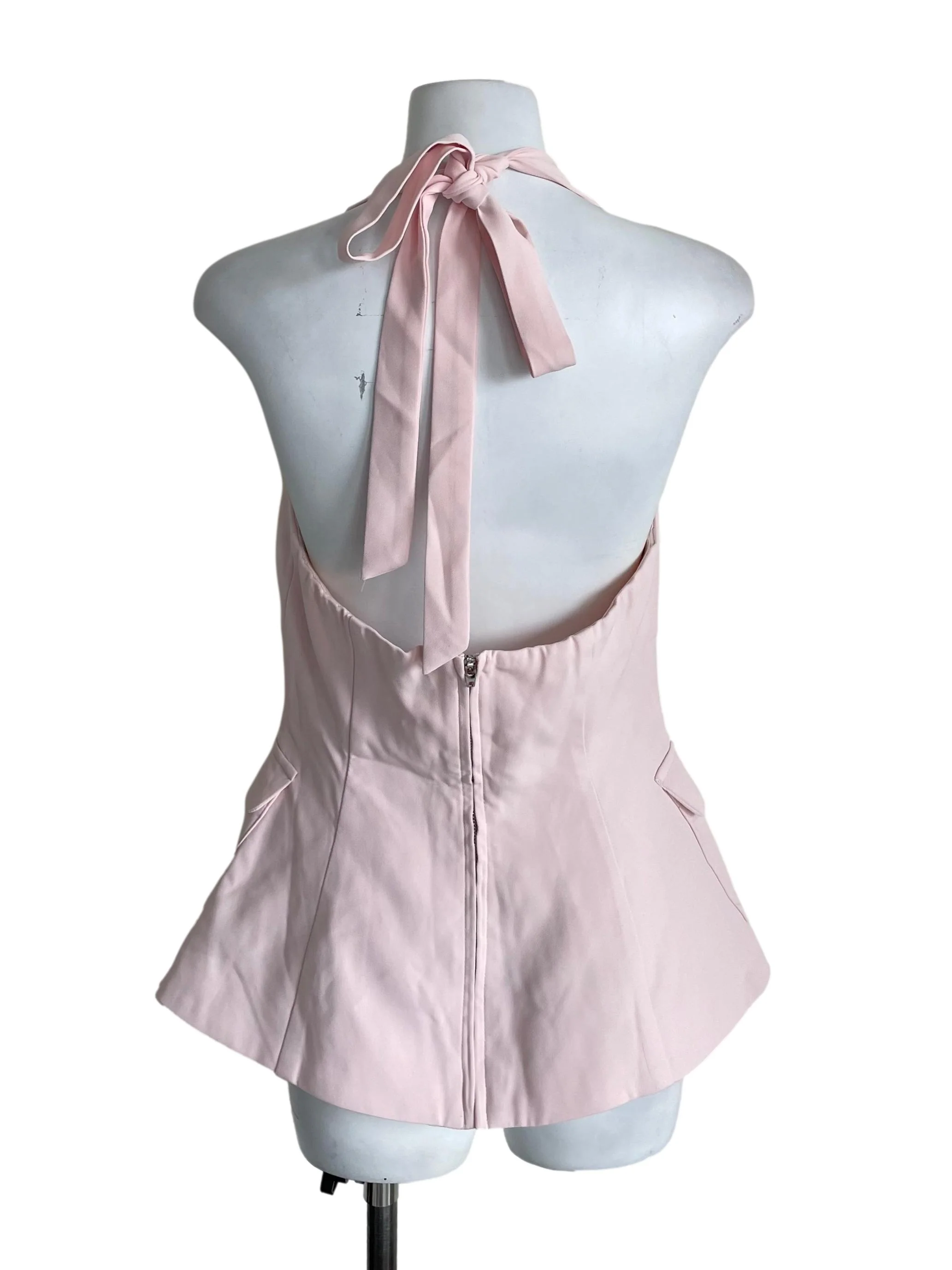 Pale Pink Halter Neck Tie Sweet Top - Image 2