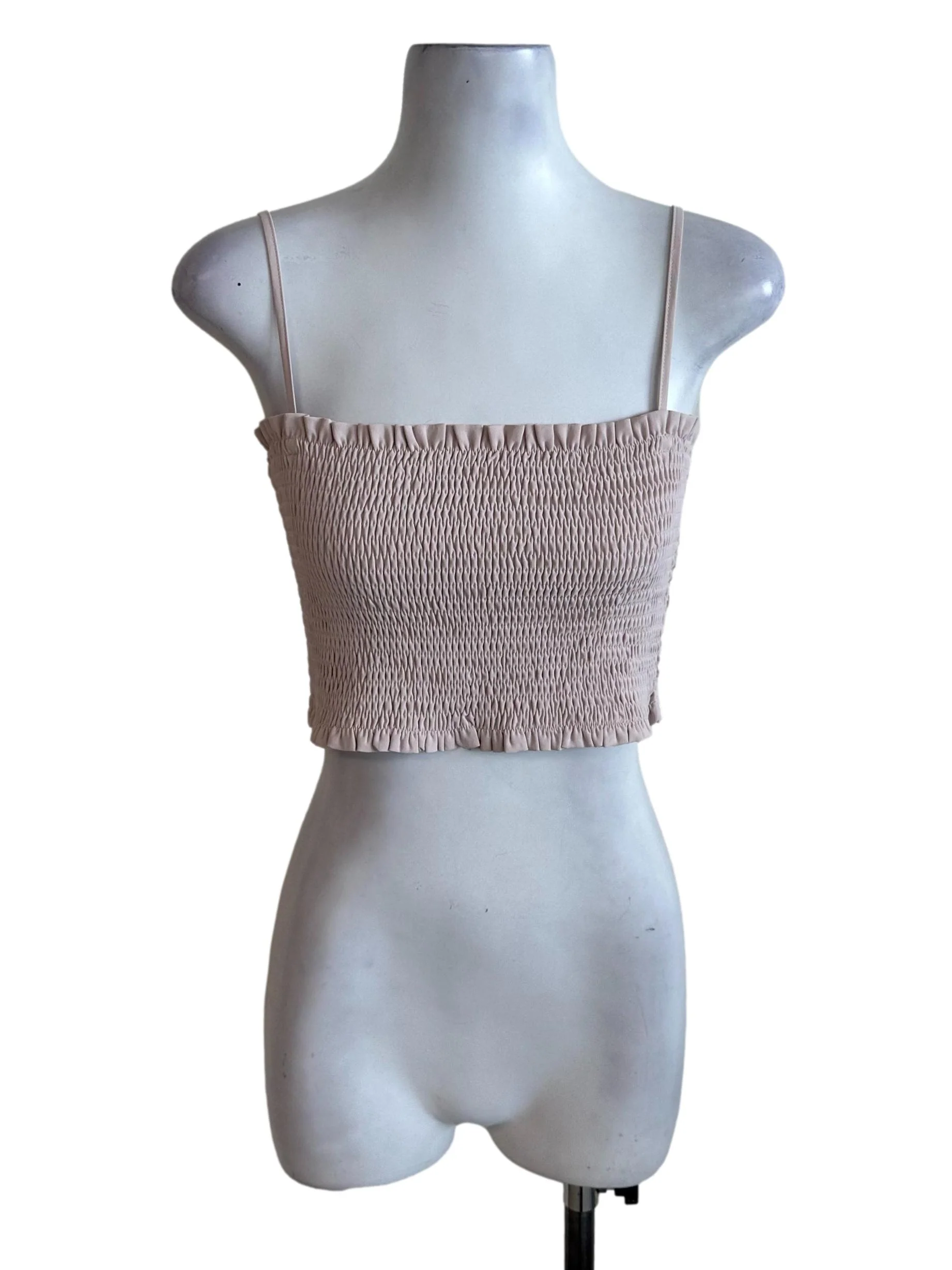 Pale Pink Ruched Square Neck Top