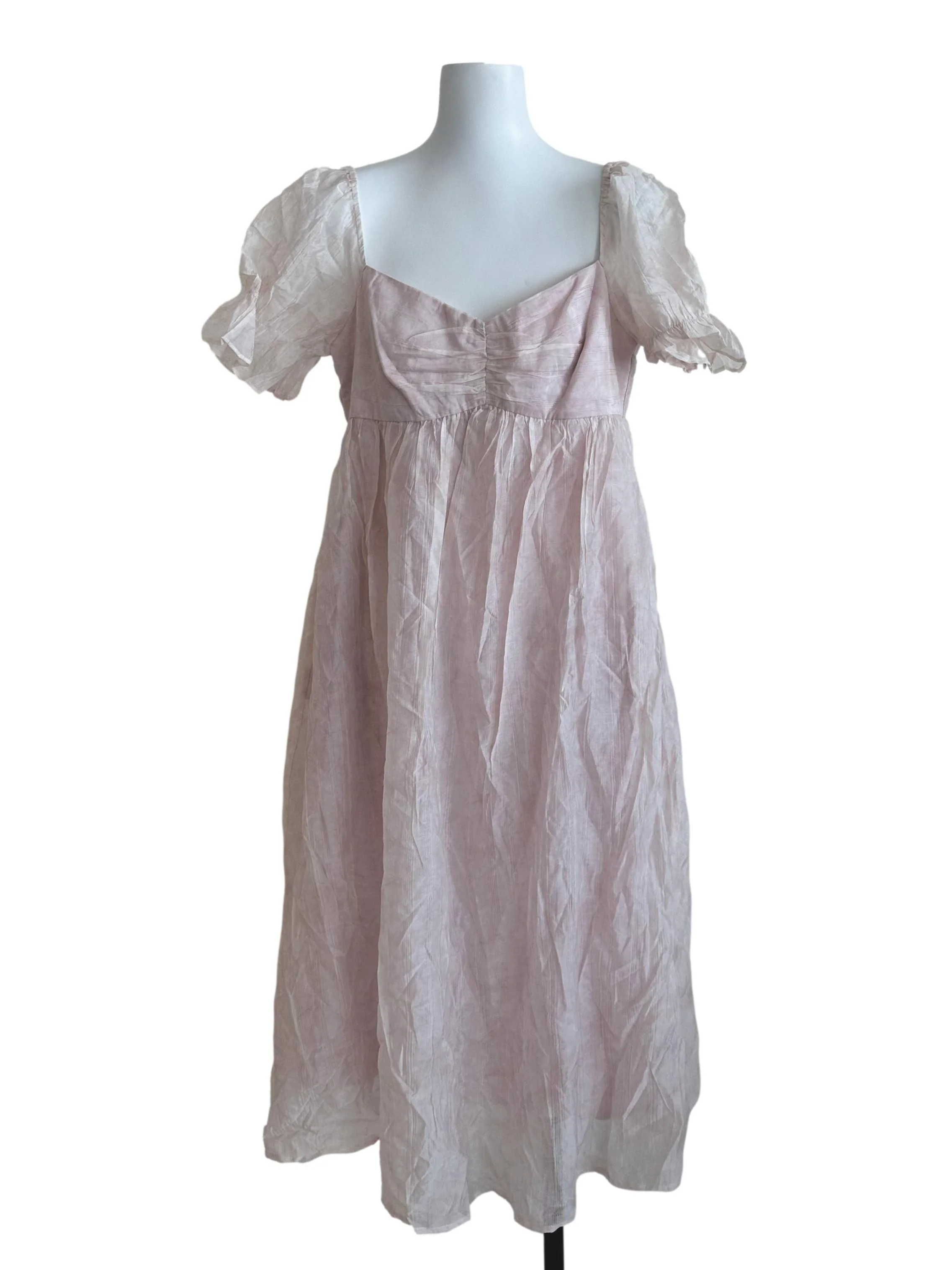 Pale Pink Stripe Textured Empire Dress