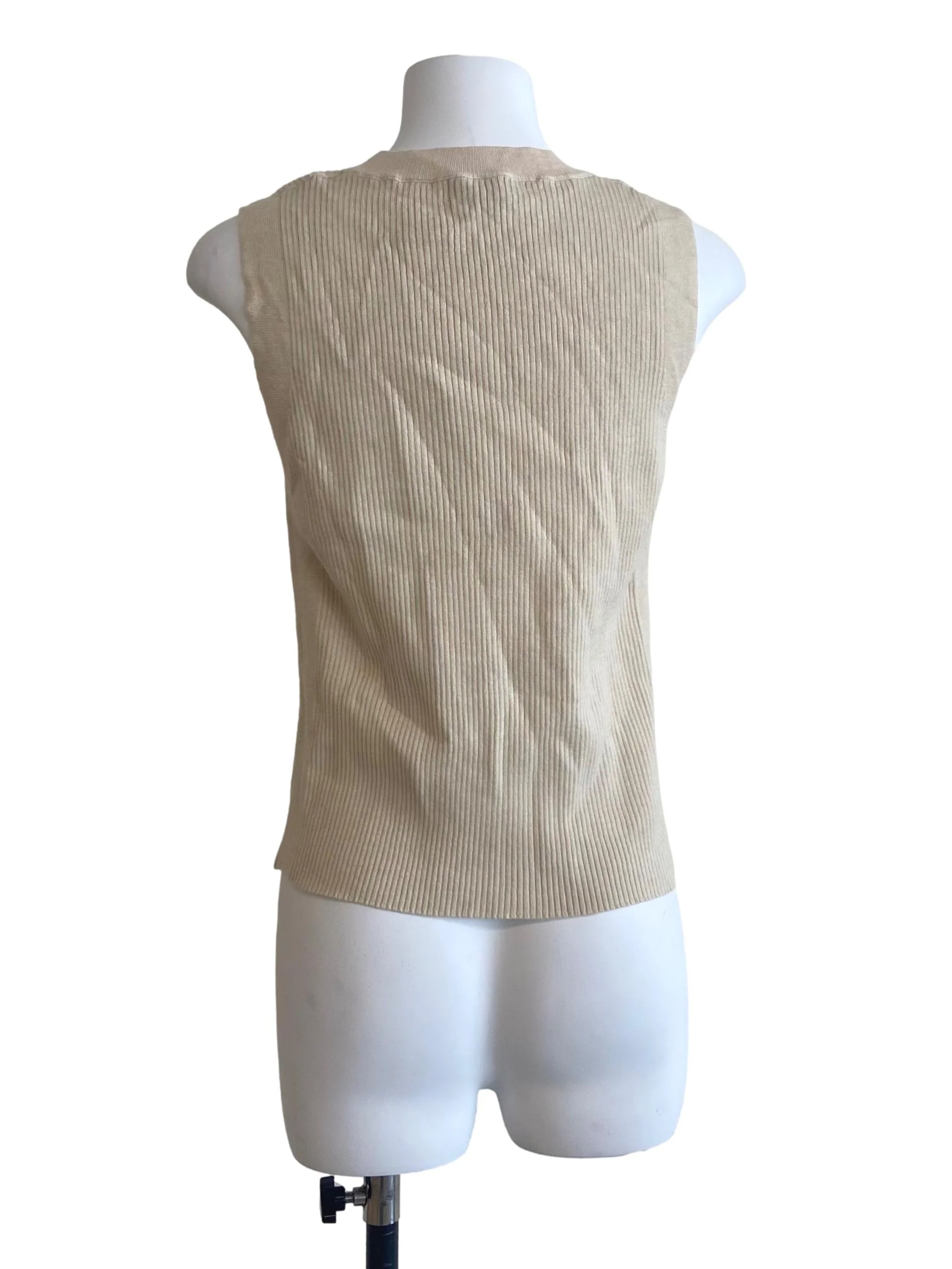 Parchment Beige Sleeveless Pencil Stripe Top - Image 2