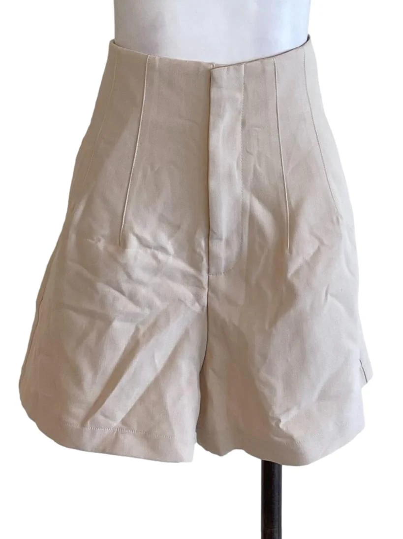 Parchment White Buttoned Waist Bermuda Shorts