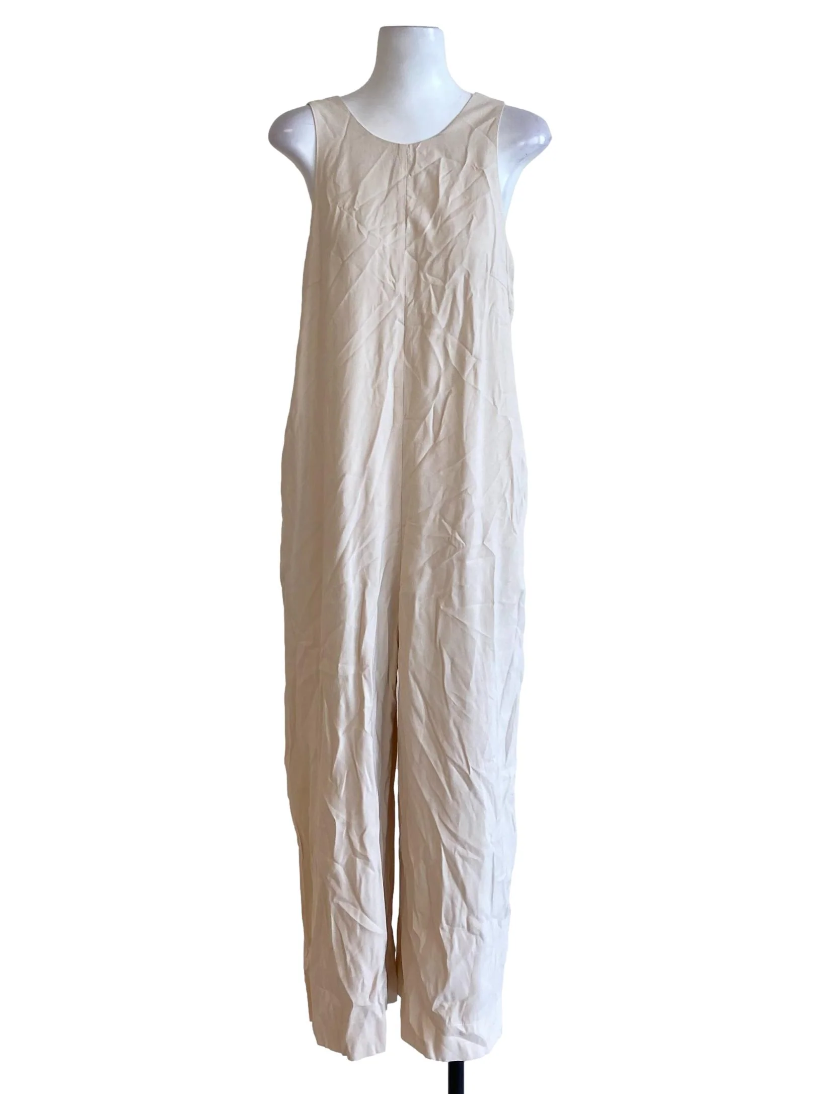 Parchment White Round Neck Sleeveless Plain Jumpsuit