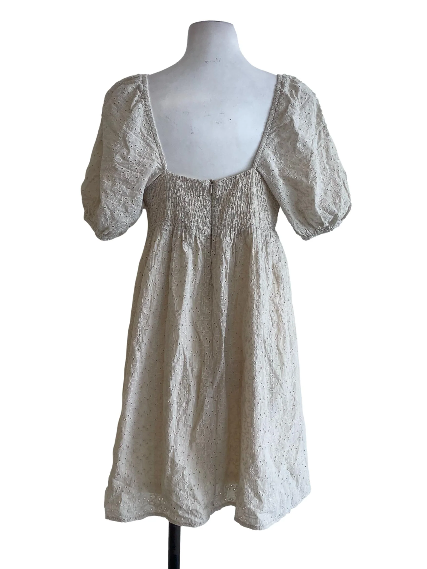 Pastel Beige Floral Embroidered Dress - Image 2