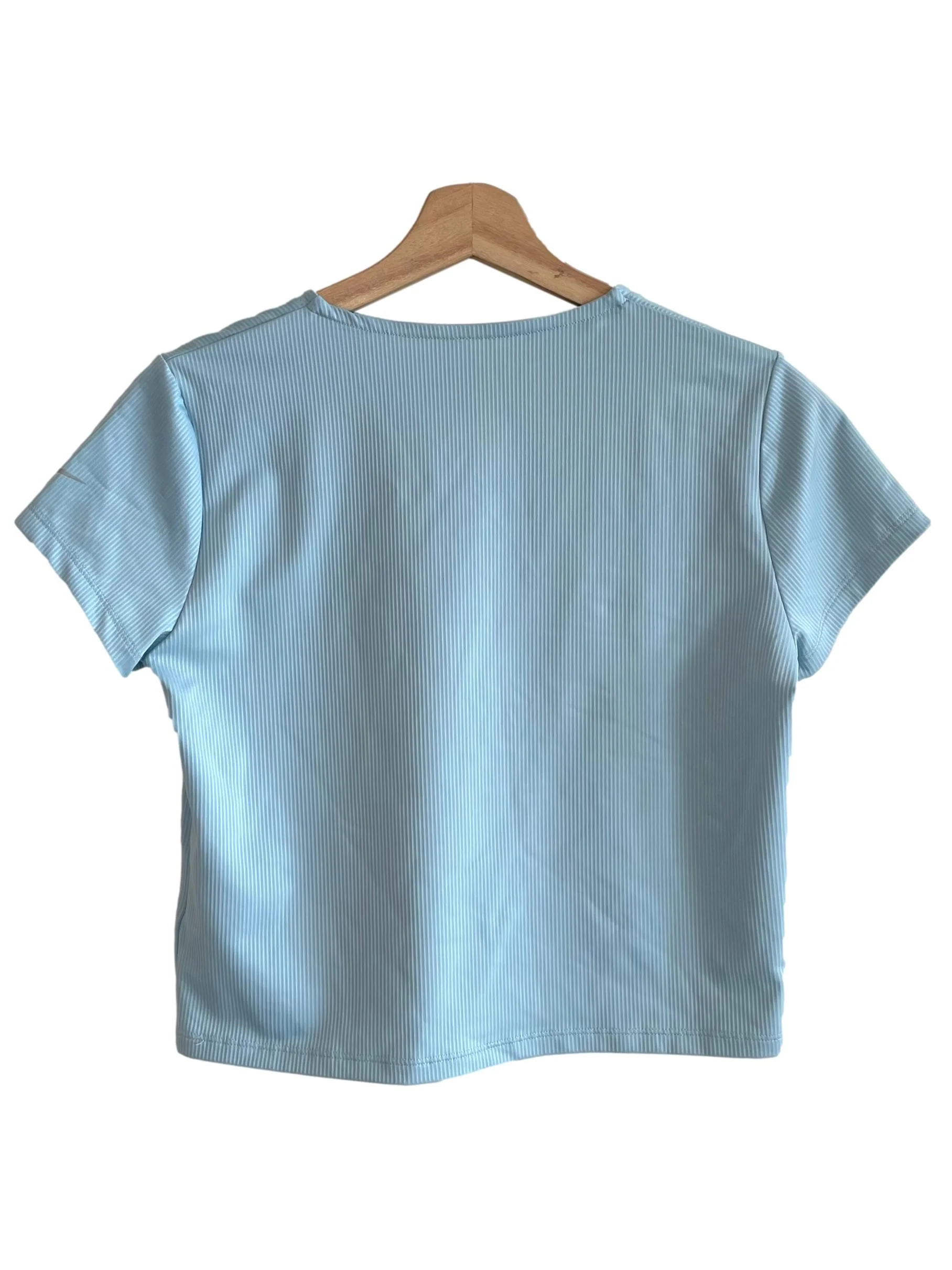 Pastel Blue V Neck Crop Top - Image 2