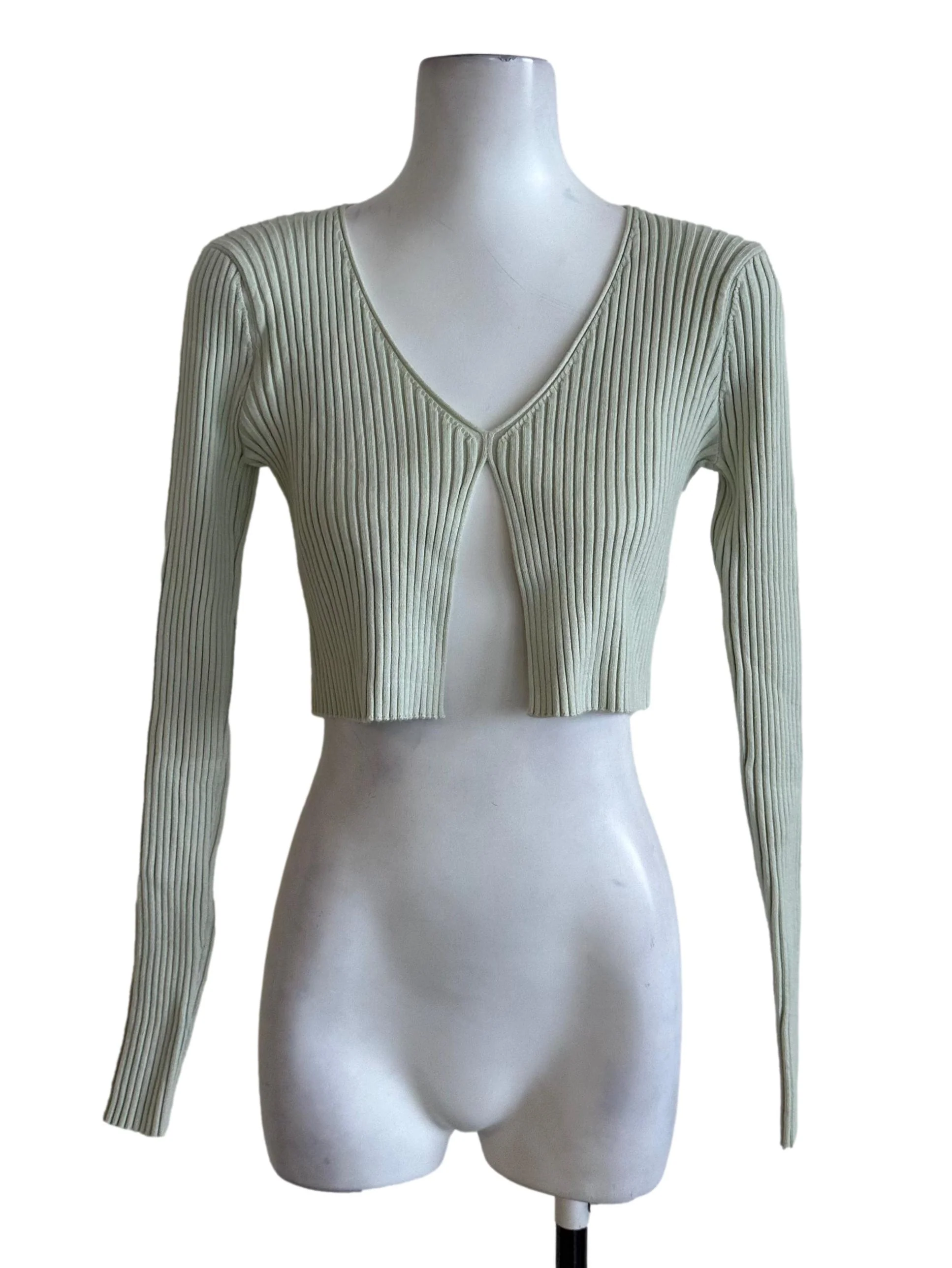 Pastel Green Knit Crop Cardigan