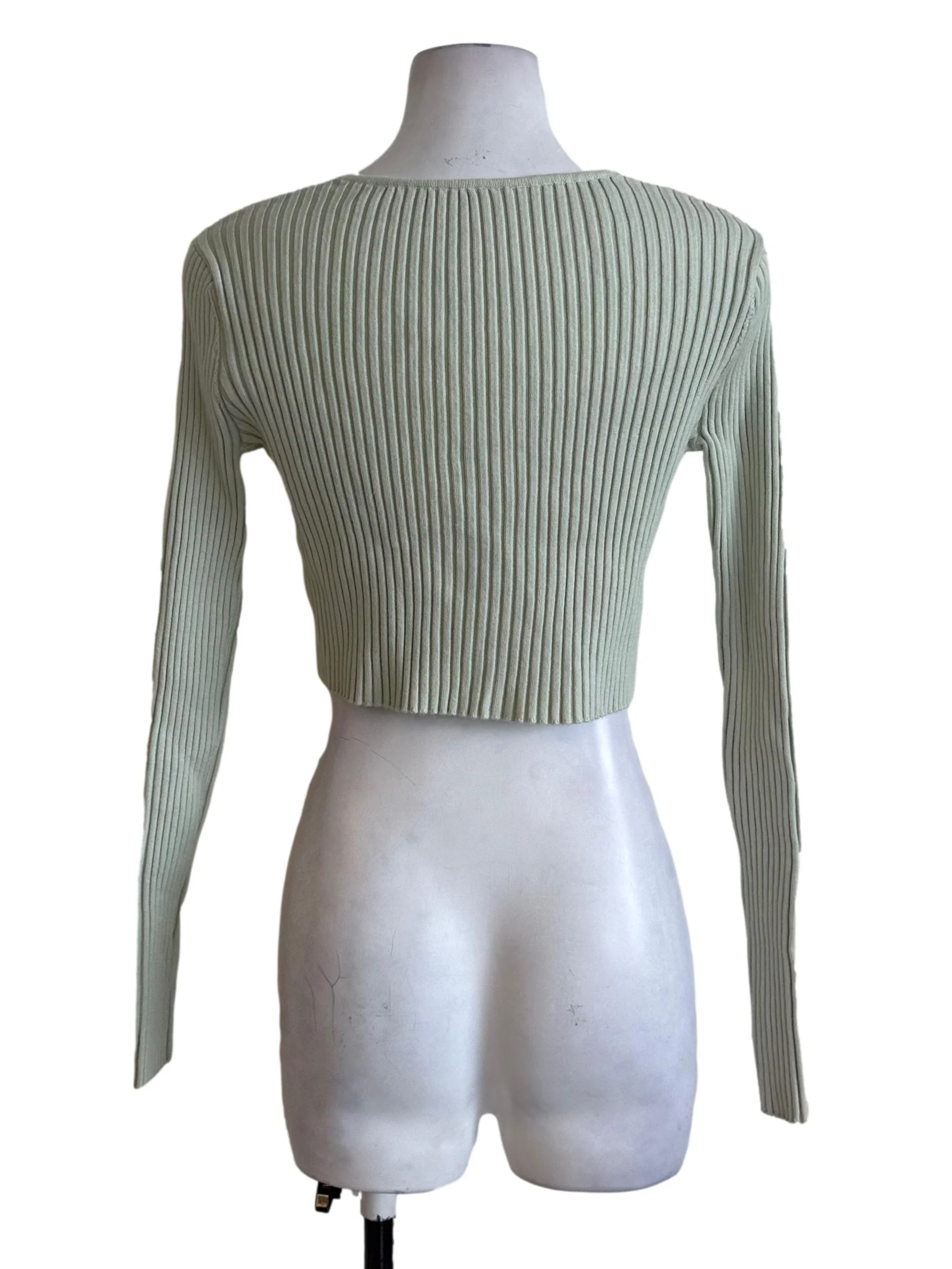 Pastel Green Knit Crop Cardigan - Image 2