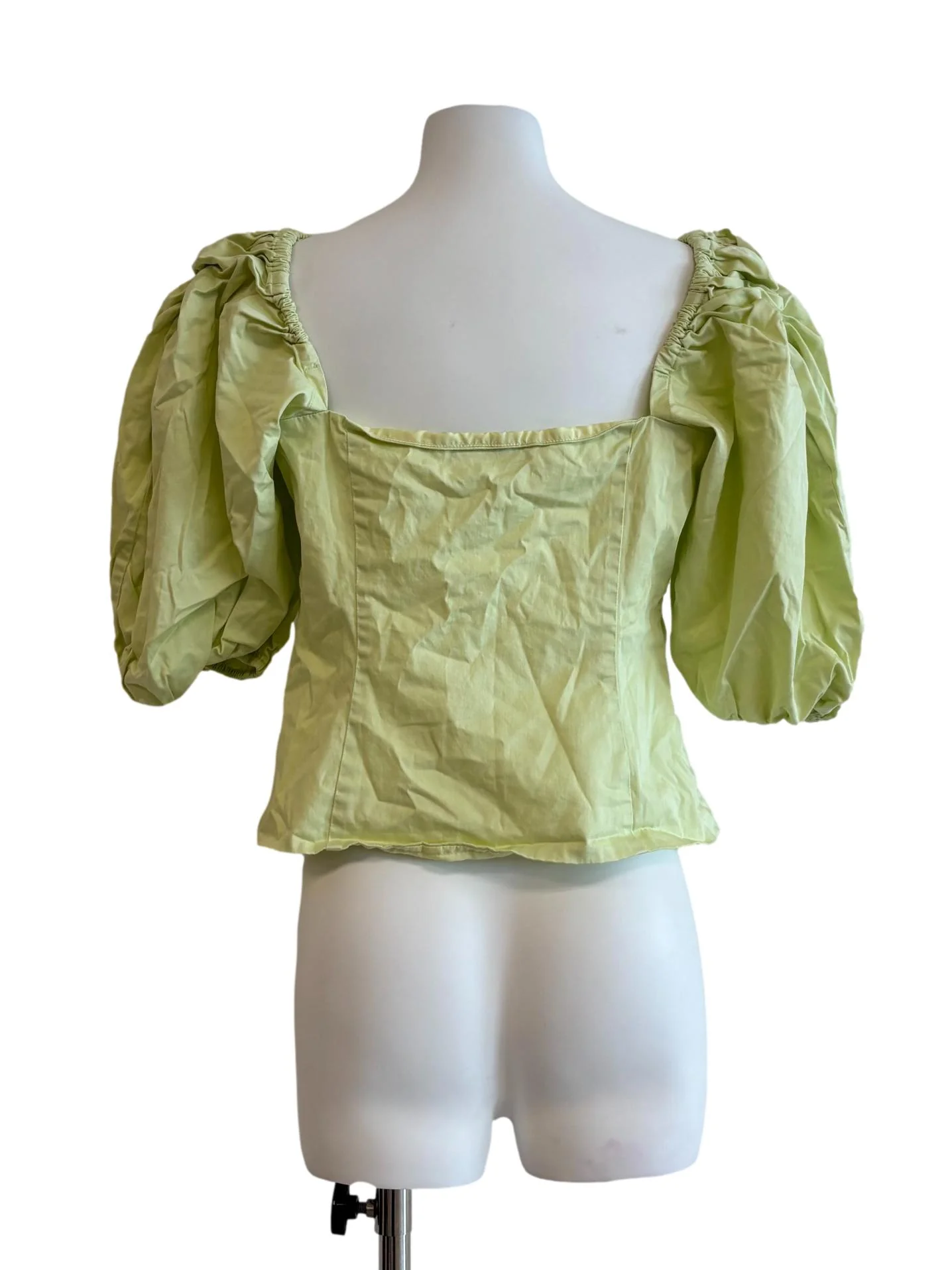 Pastel Green Puff Sleeve Cotton Blouse - Image 2