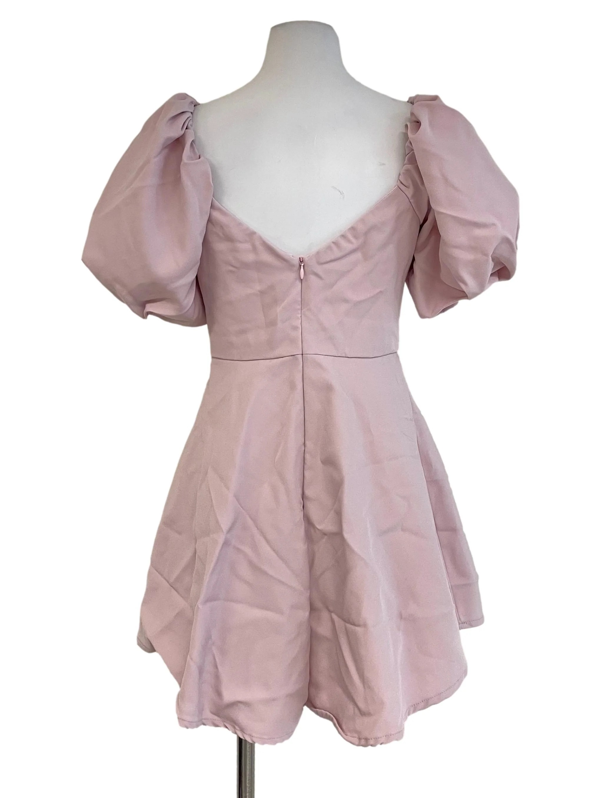 Pastel Pink Puff Sleeves Sweetheart Romper - Image 2
