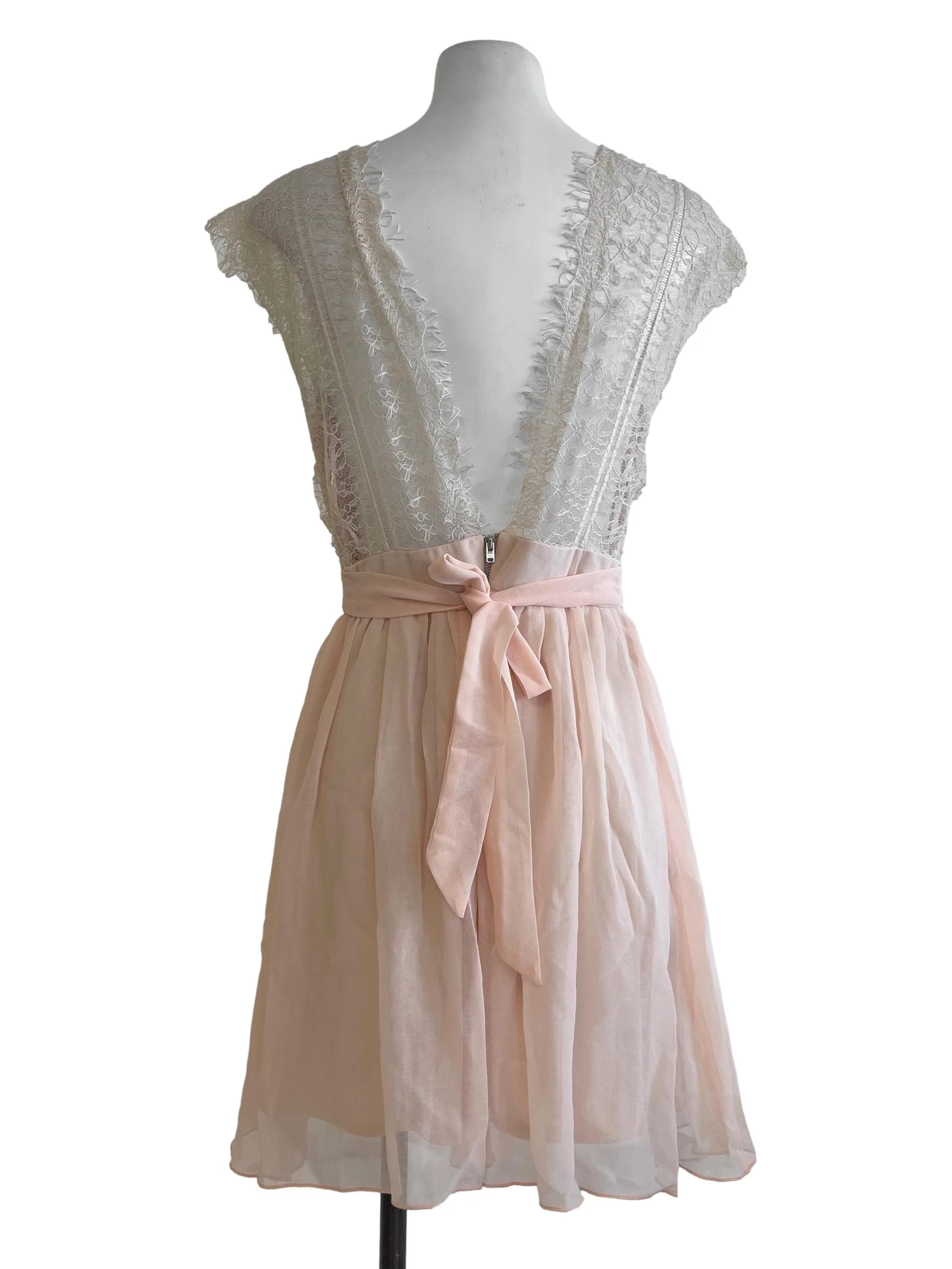 Peach Lace Sleeves Mini Dress - Image 2