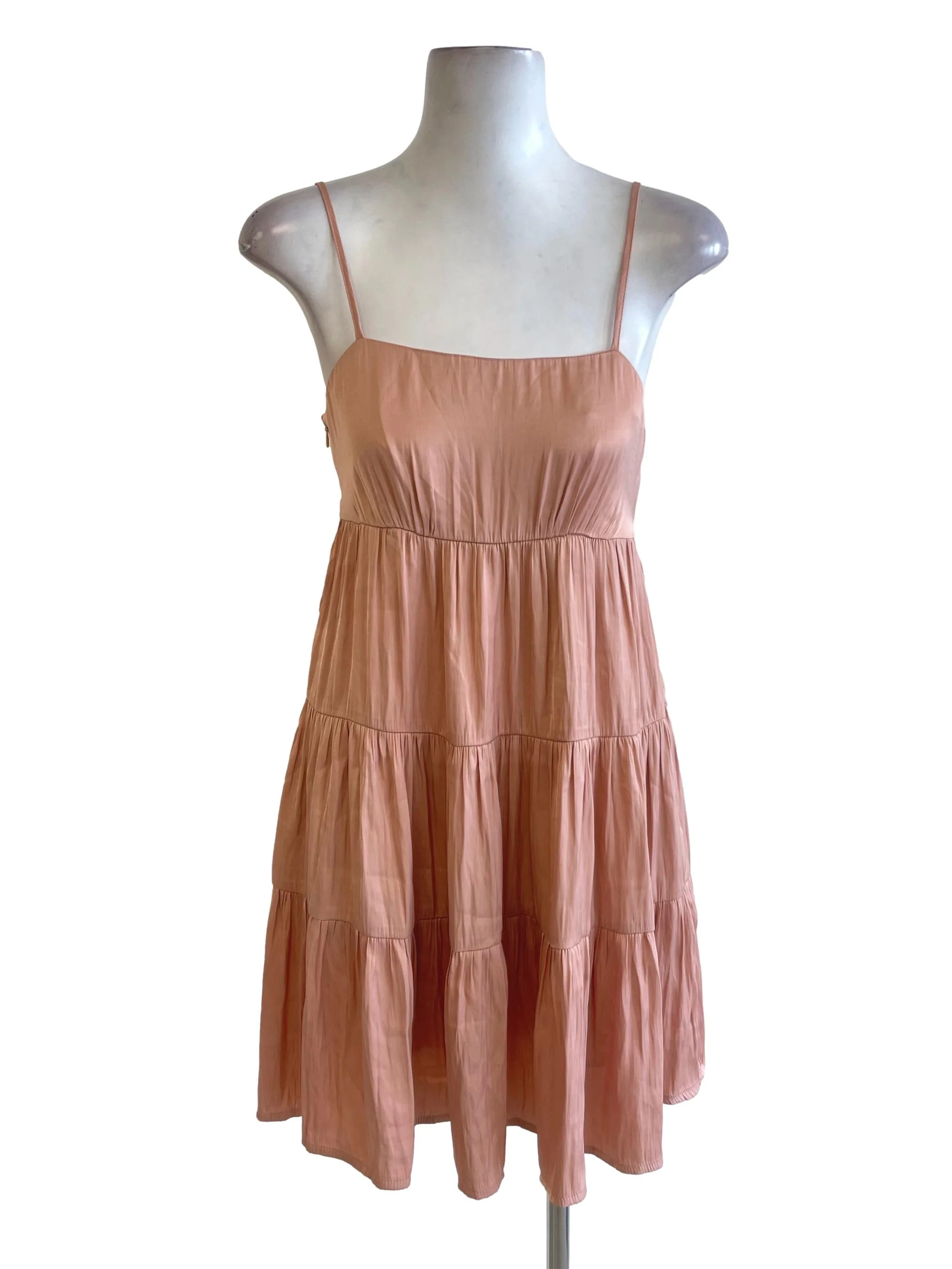 Peach Orange Spaghetti Strap Tiered Dress