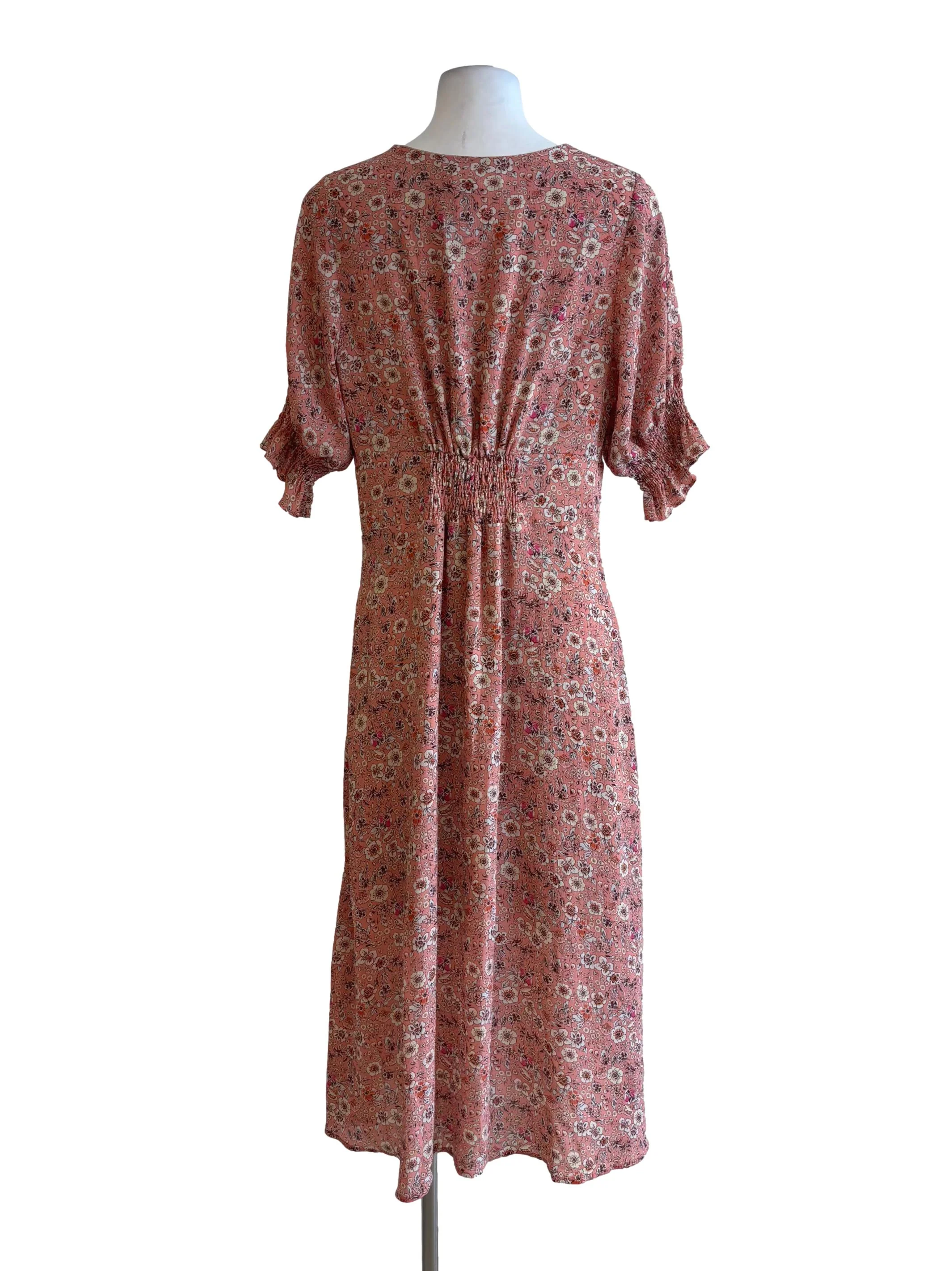 Peach Pink Floral Buttoned Sun Dress - Image 2