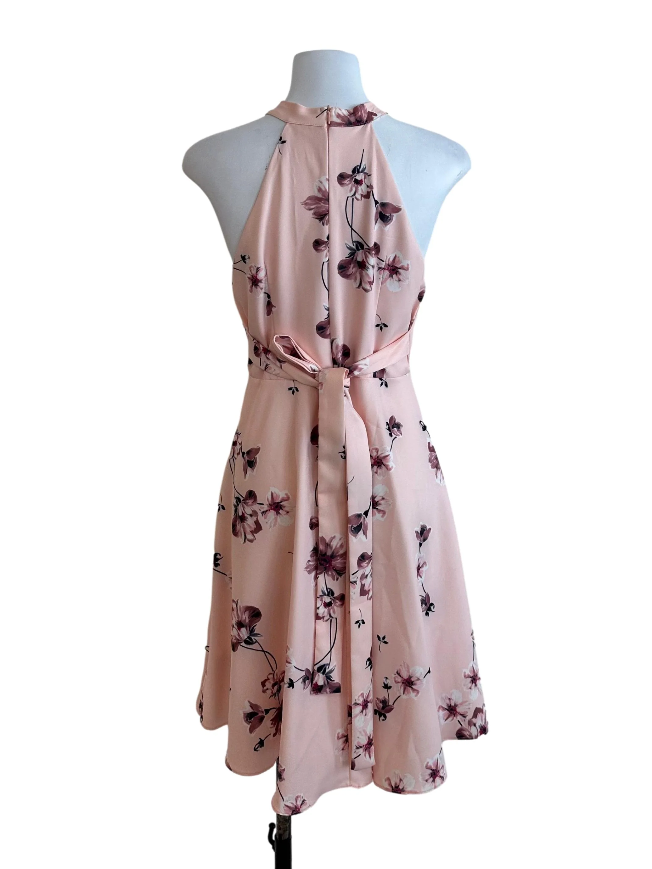 Peach Pink Floral Halter Dress - Image 2