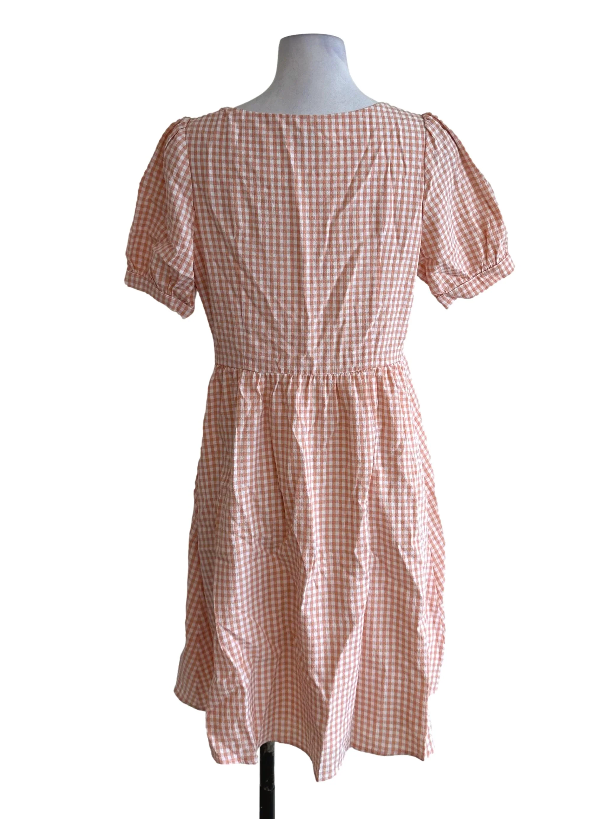 Peach Pink Plaid Square Neck Dress - Image 2