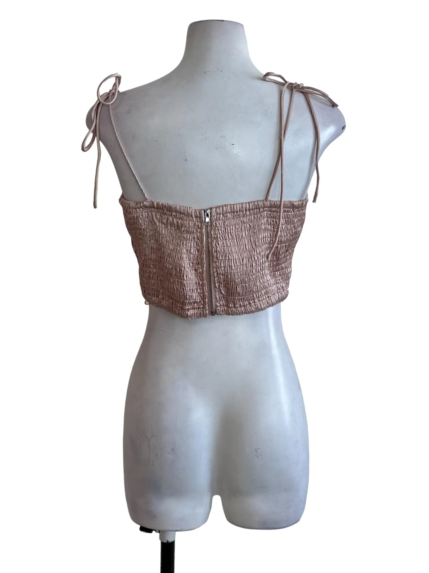 Peach Pink Satin Ruched Top - Image 2