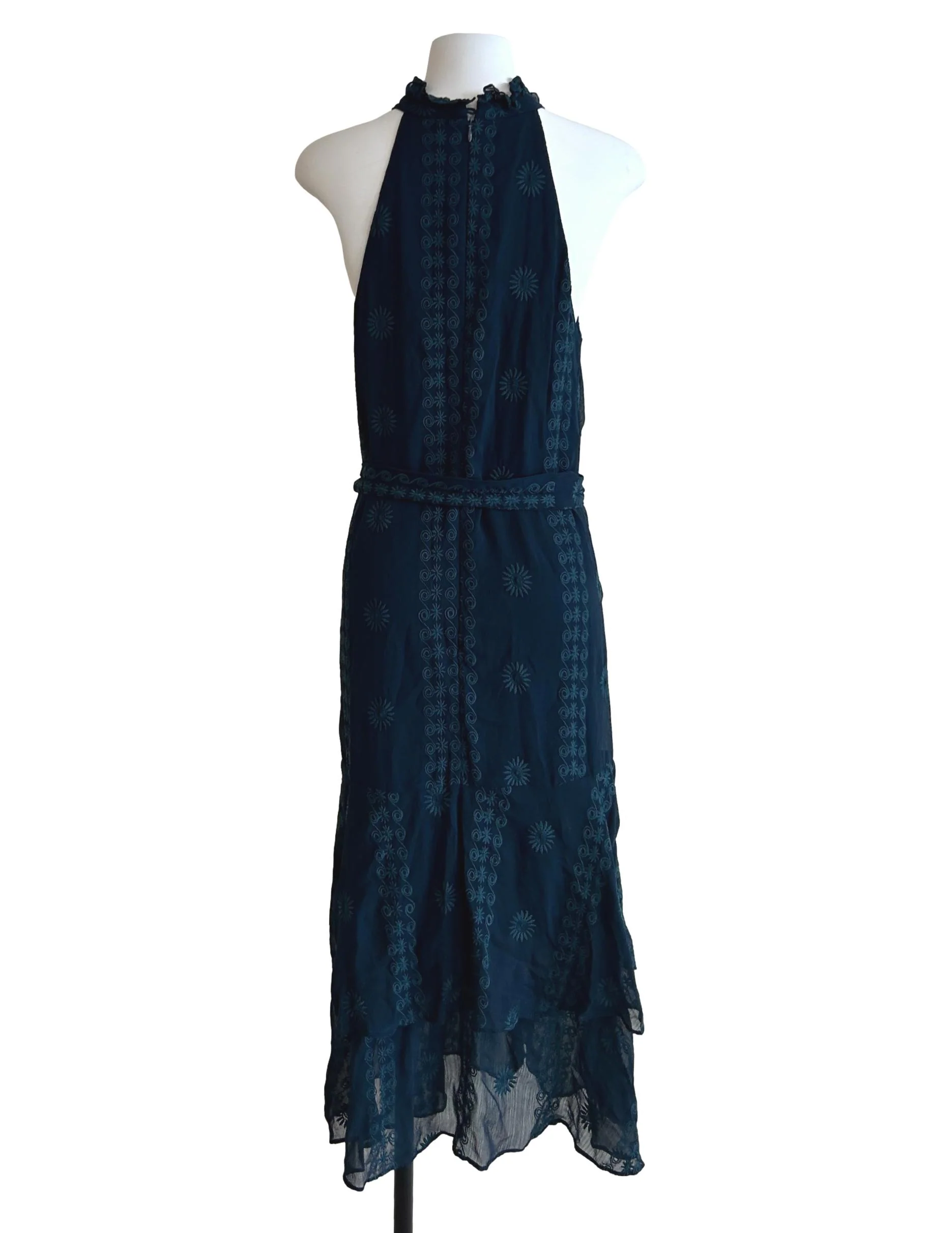Peacock Blue Embroidered Halter Dress - Image 2