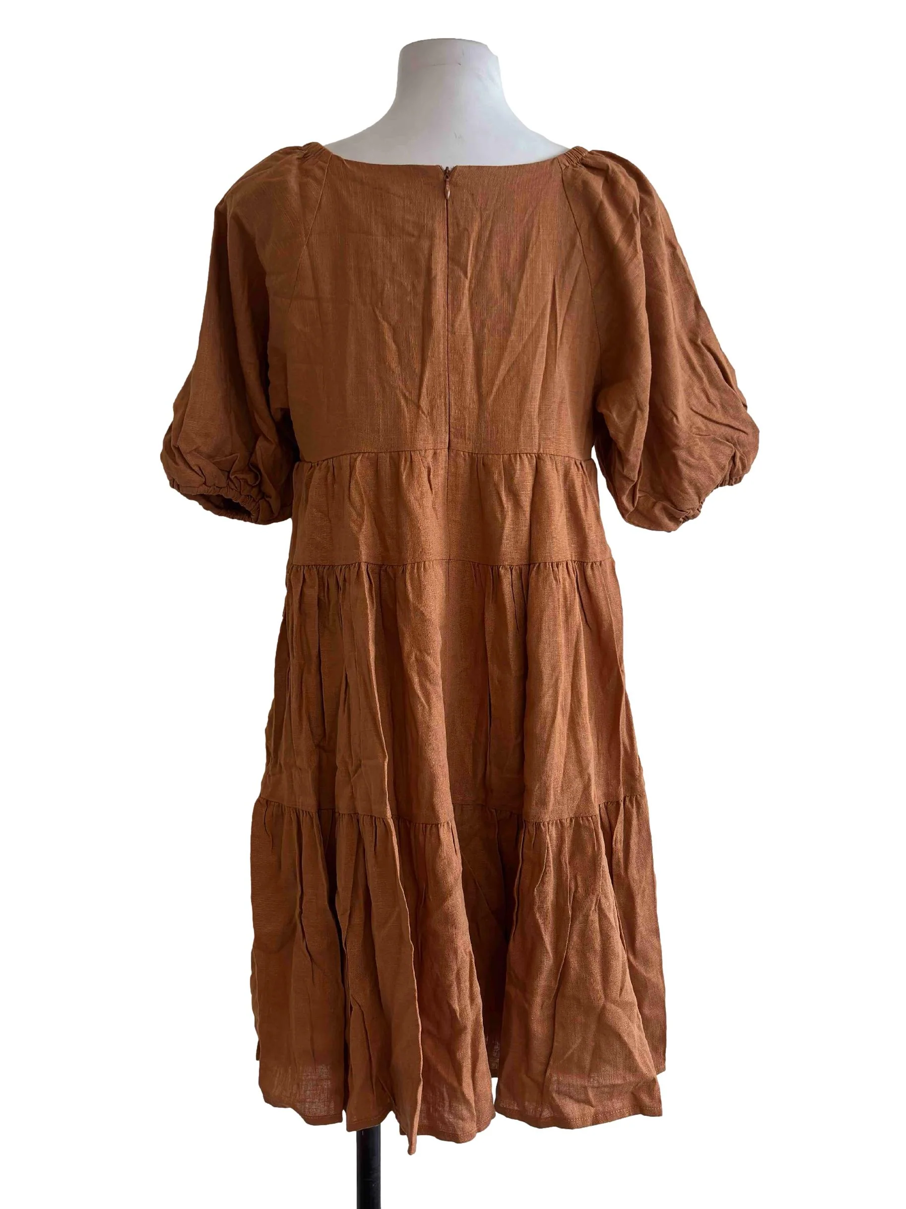 Peanut Brown Deep V Tiered Mini Dress - Image 2