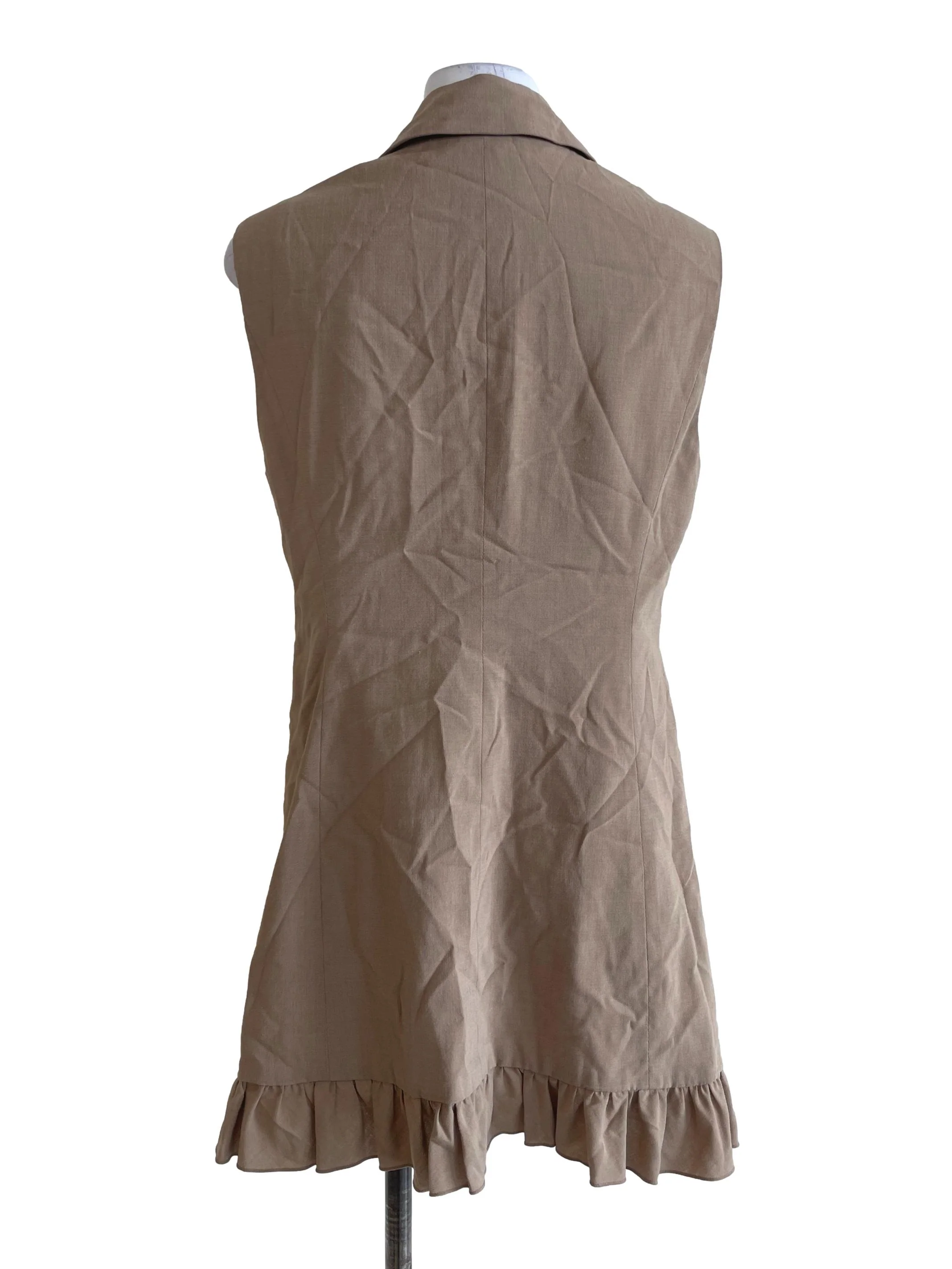 Peanut Brown Gathered Hem Sleeveless Blazer - Image 2