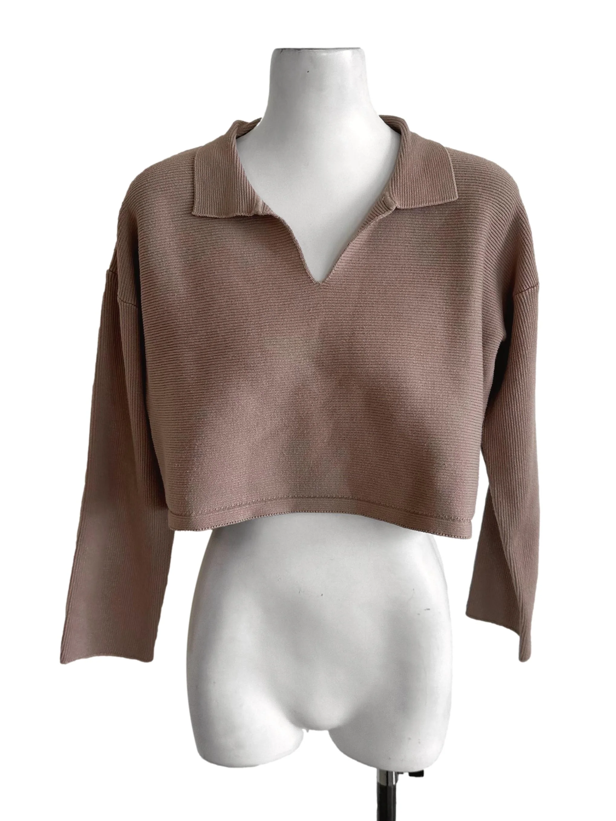 Peanut Brown Knit Collar Top