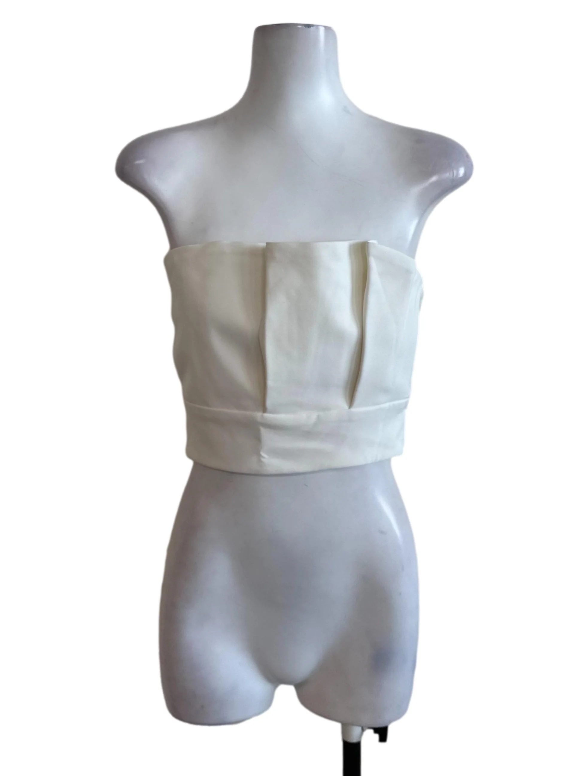 Pearl White Box Pleated Back Tie Tube Top