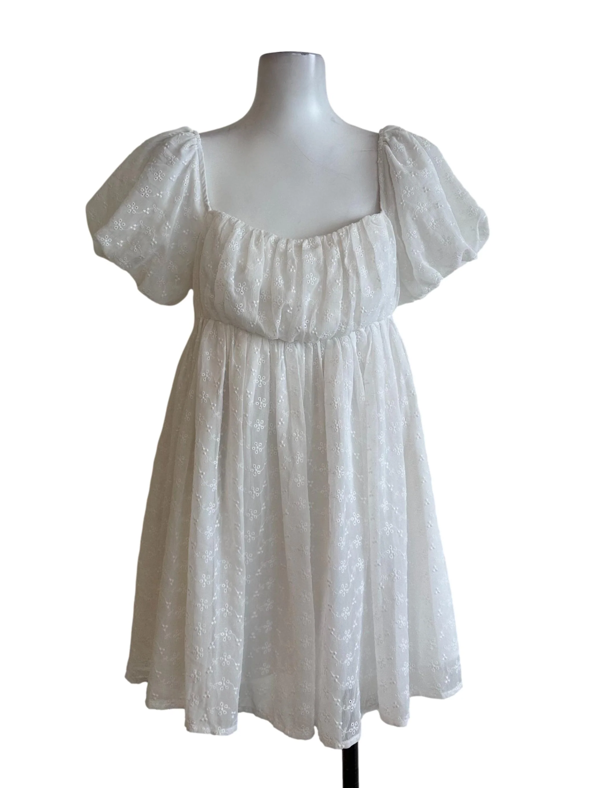 Pearl White Embroidery Babydoll Dress