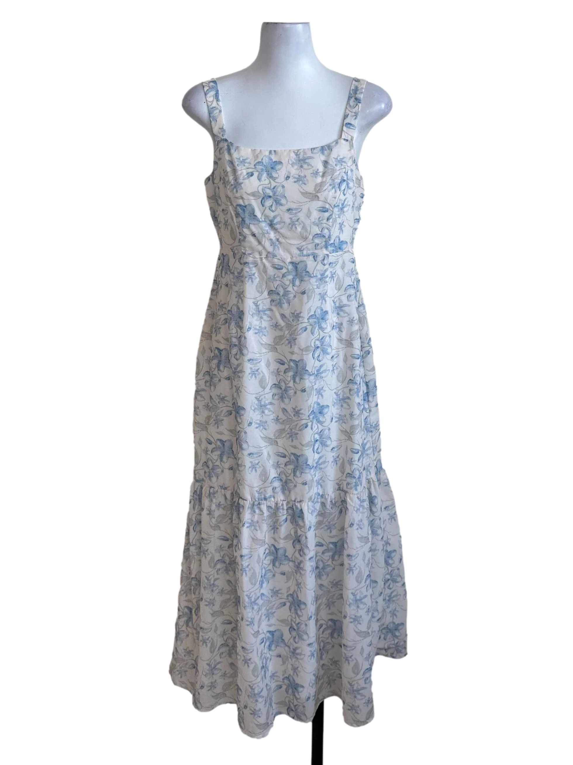 Pearl White Floral Square Neck Dress