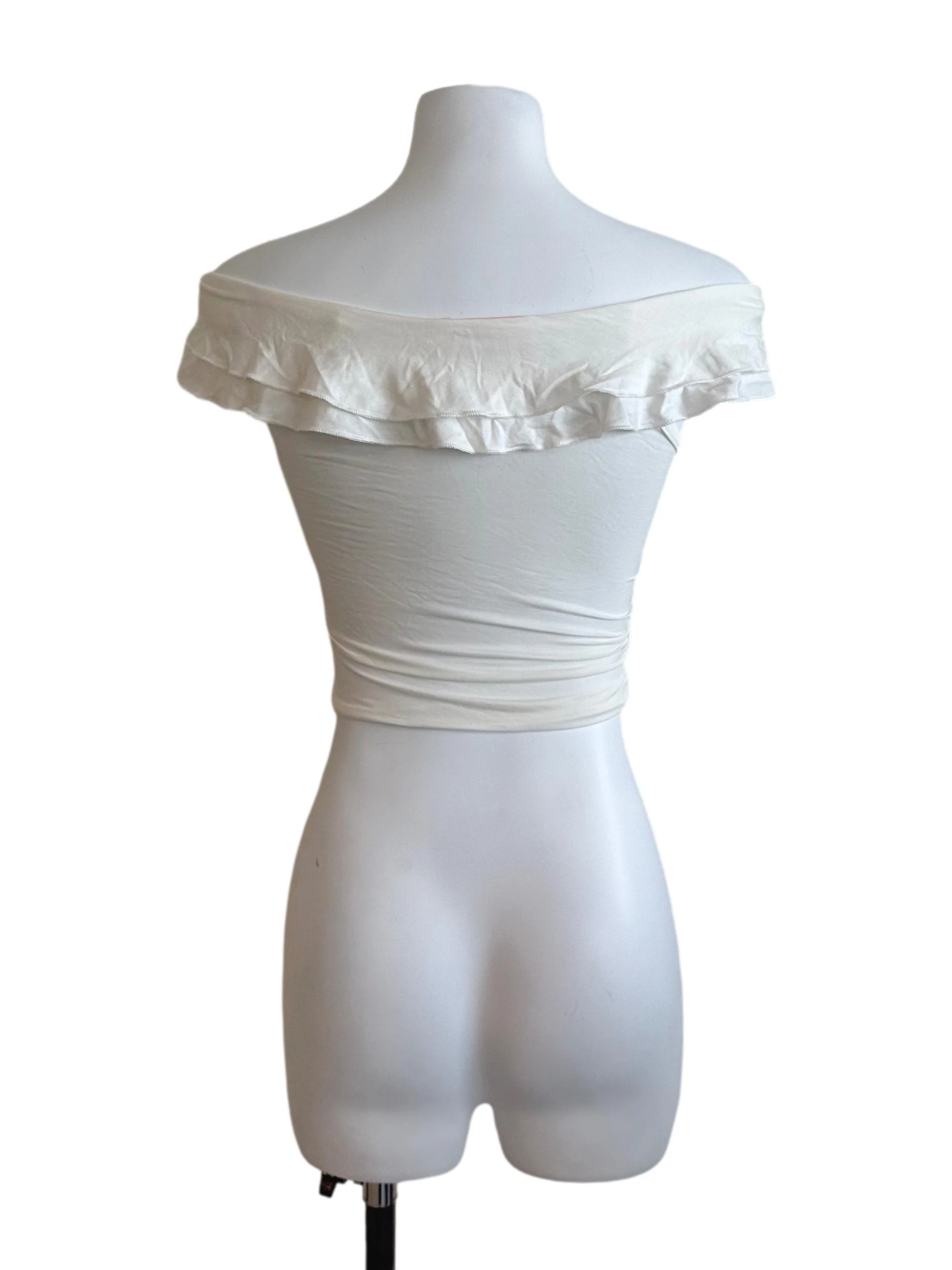 Pearl White Knot Off Shoulder Fitted Top - Image 2