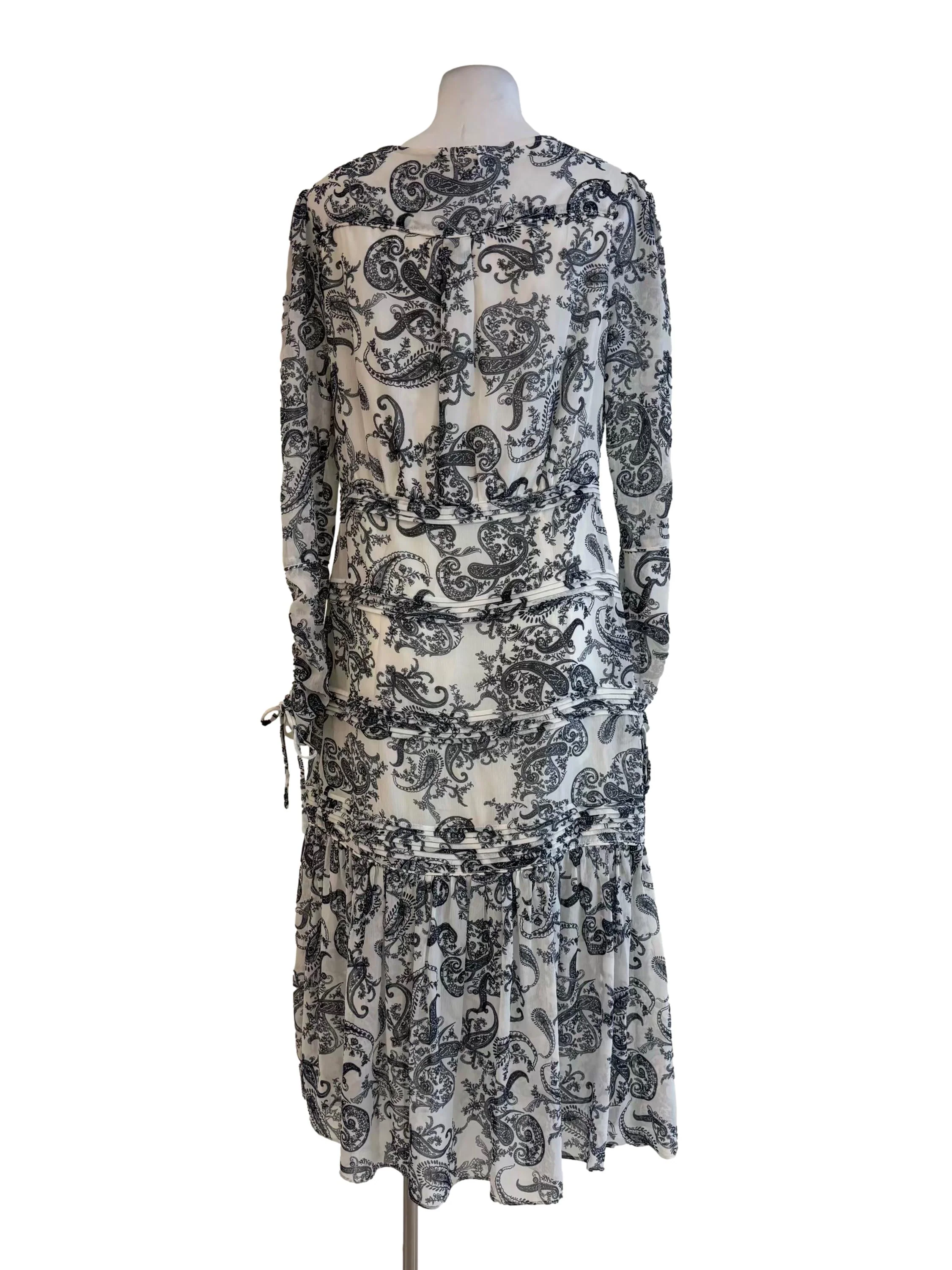 Pearl White Long Sleeve Printed Chiffon Dress - Image 2