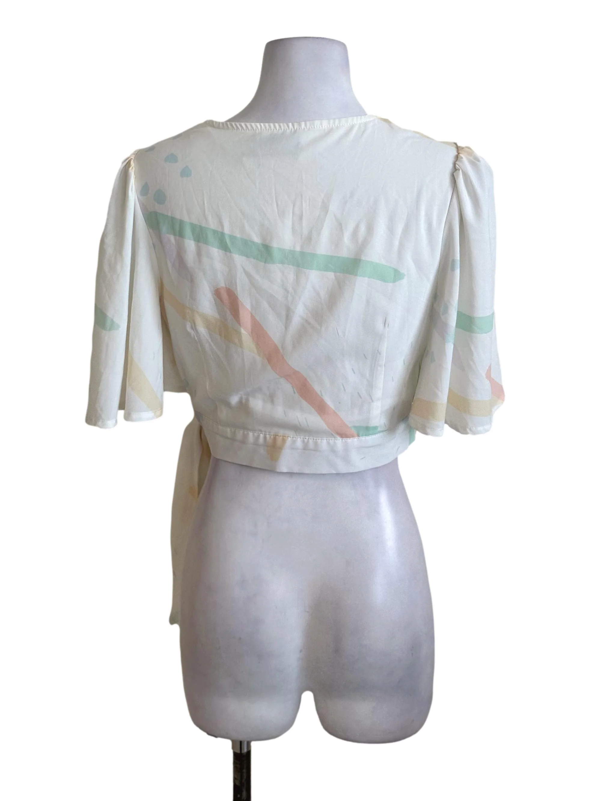 Pearl White Pattern V Neck Wrap Top TTR - Image 2