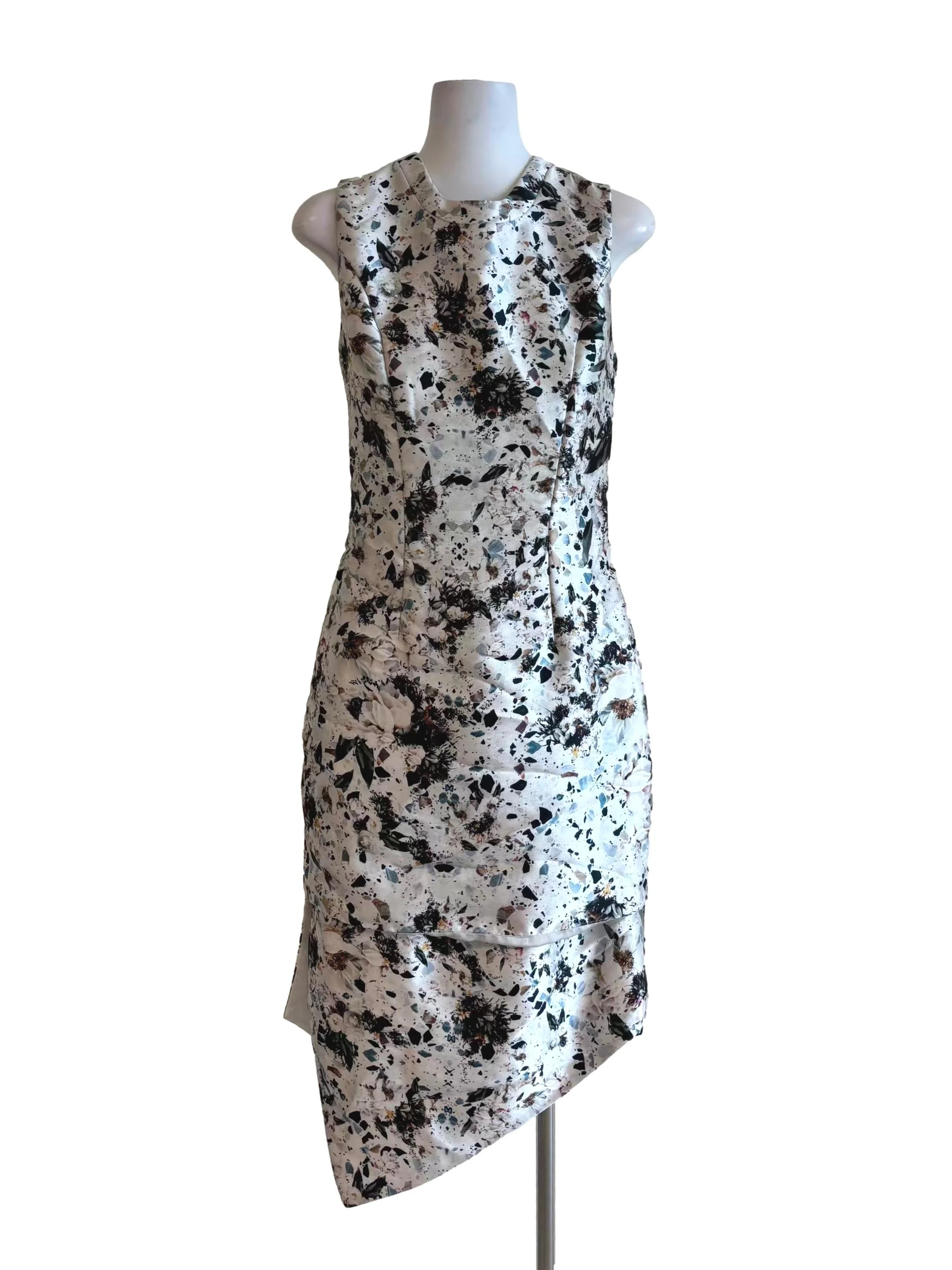 Pearl White Patterned Asymmetrical Pencil Dress
