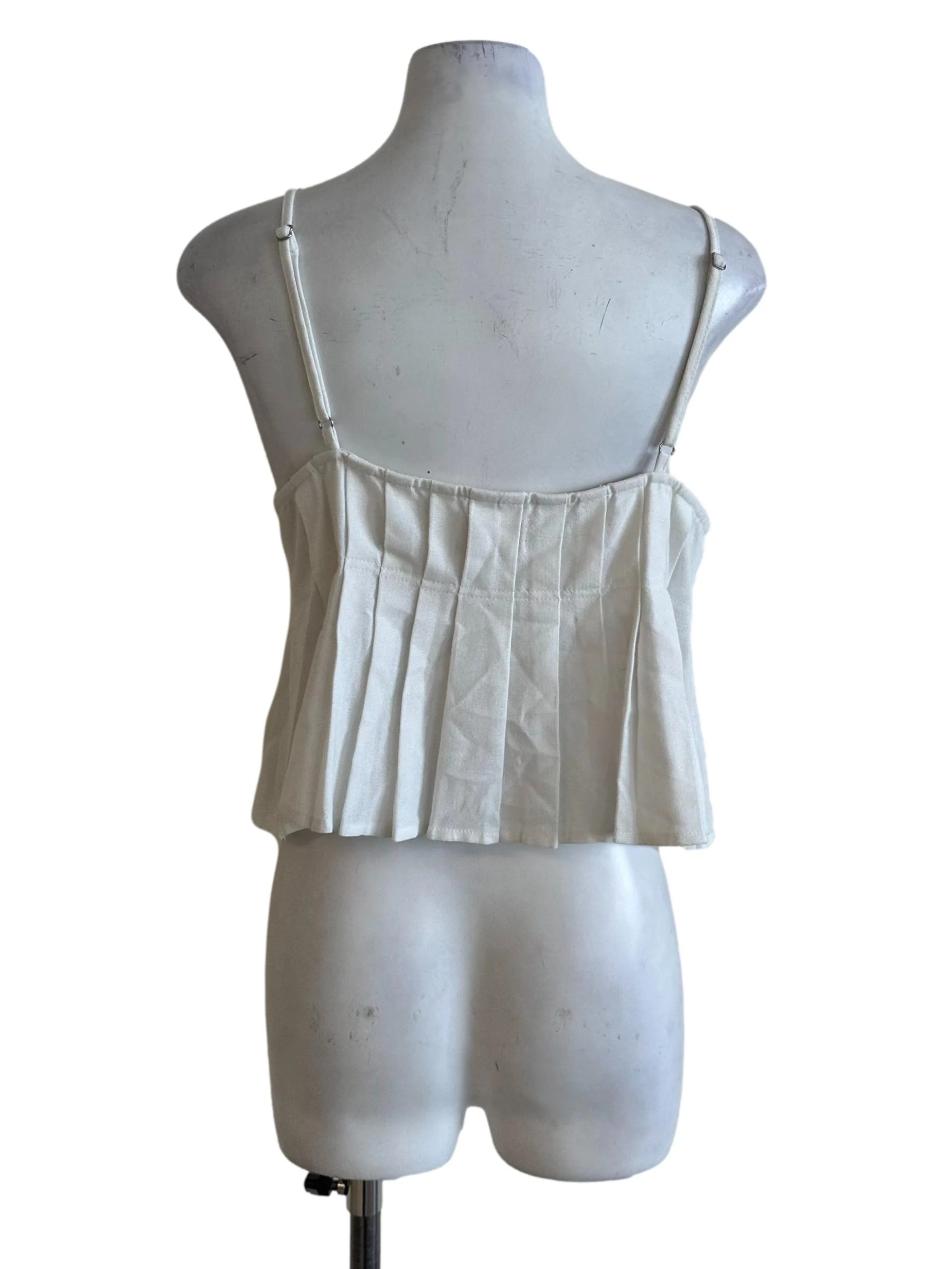 Pearl White Pleated Button Top - Image 2