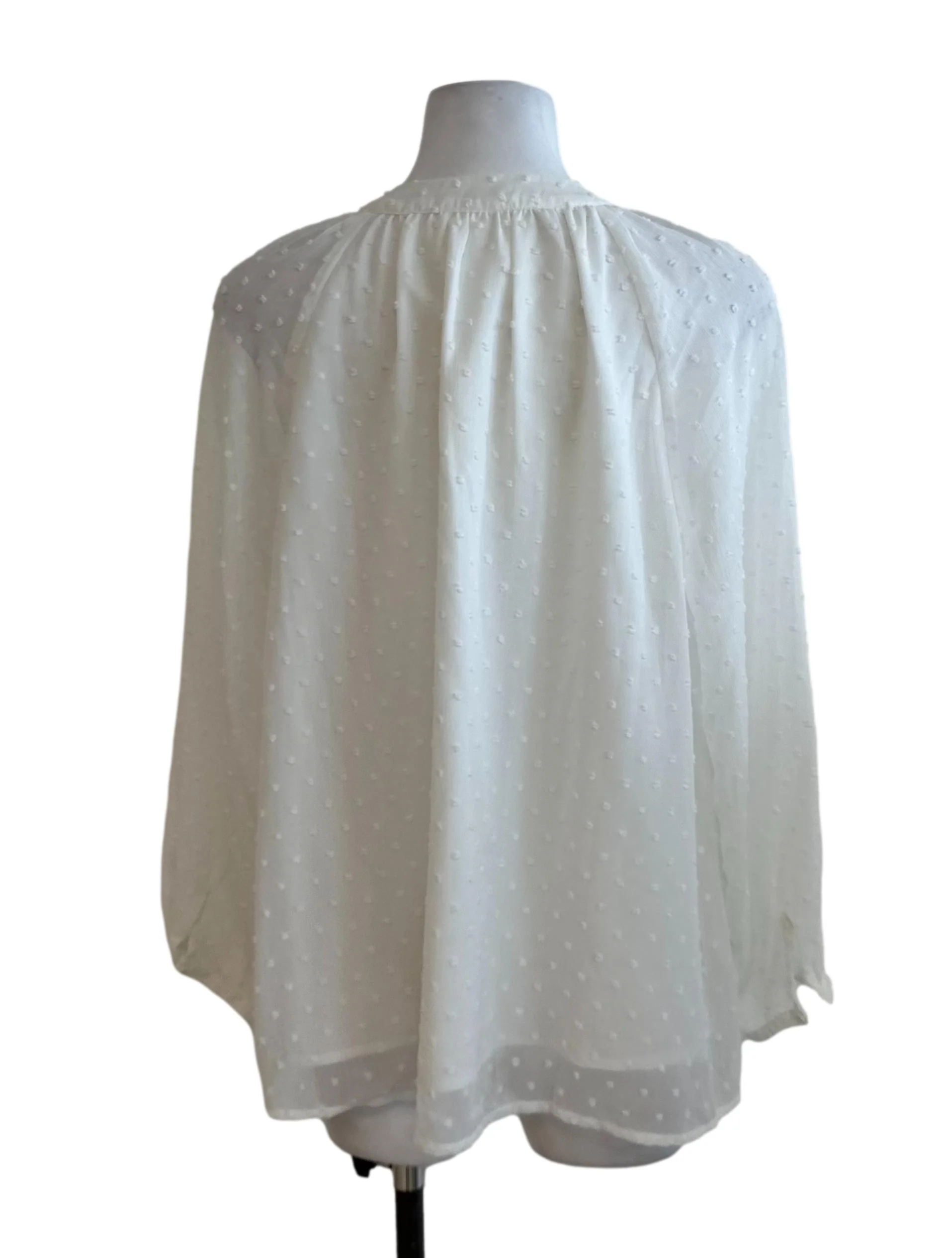 Pearl White Polka Dot Textured Long Sleeve Top - Image 2