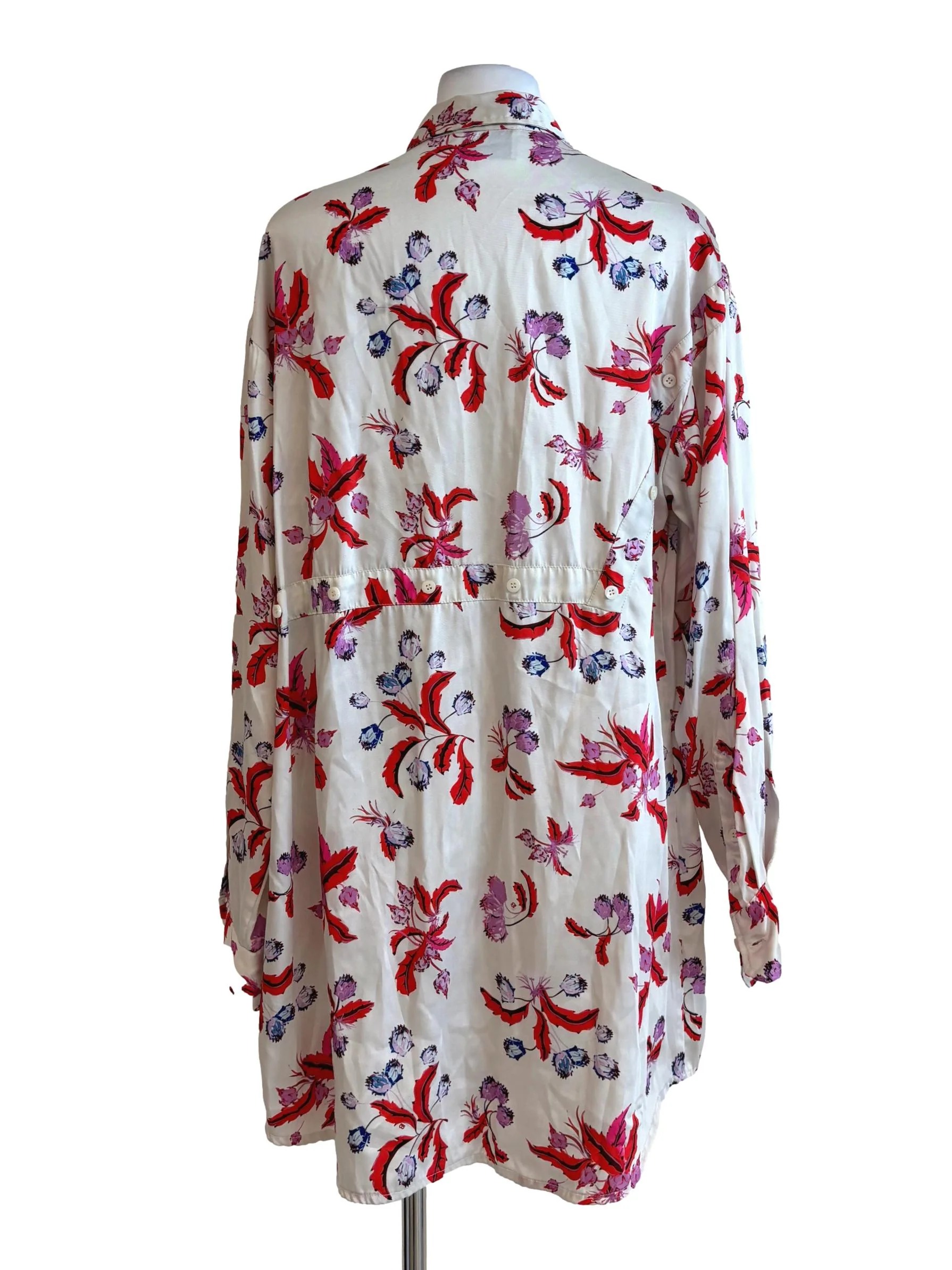Pearl White Printed Buttoned Satin Dress - Image 2
